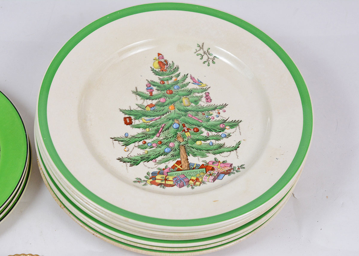 China and Spode Green, Blue, and White Dishes