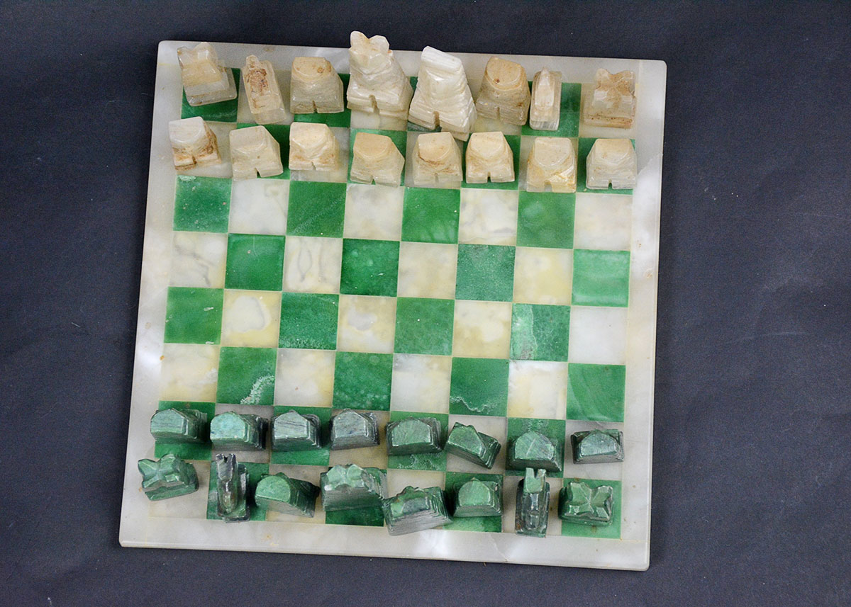 White and Green Marble Chess Set
