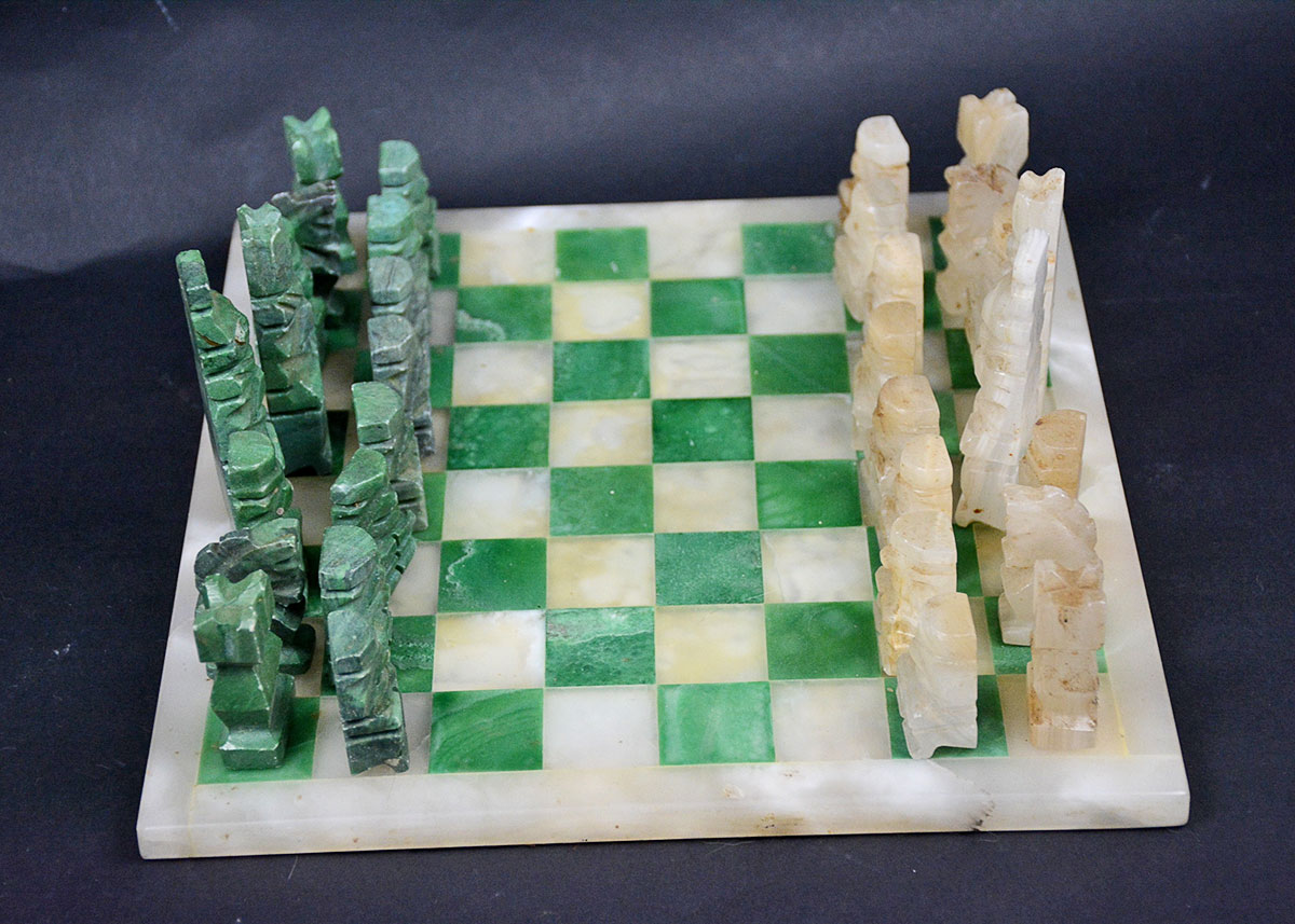 White and Green Marble Chess Set
