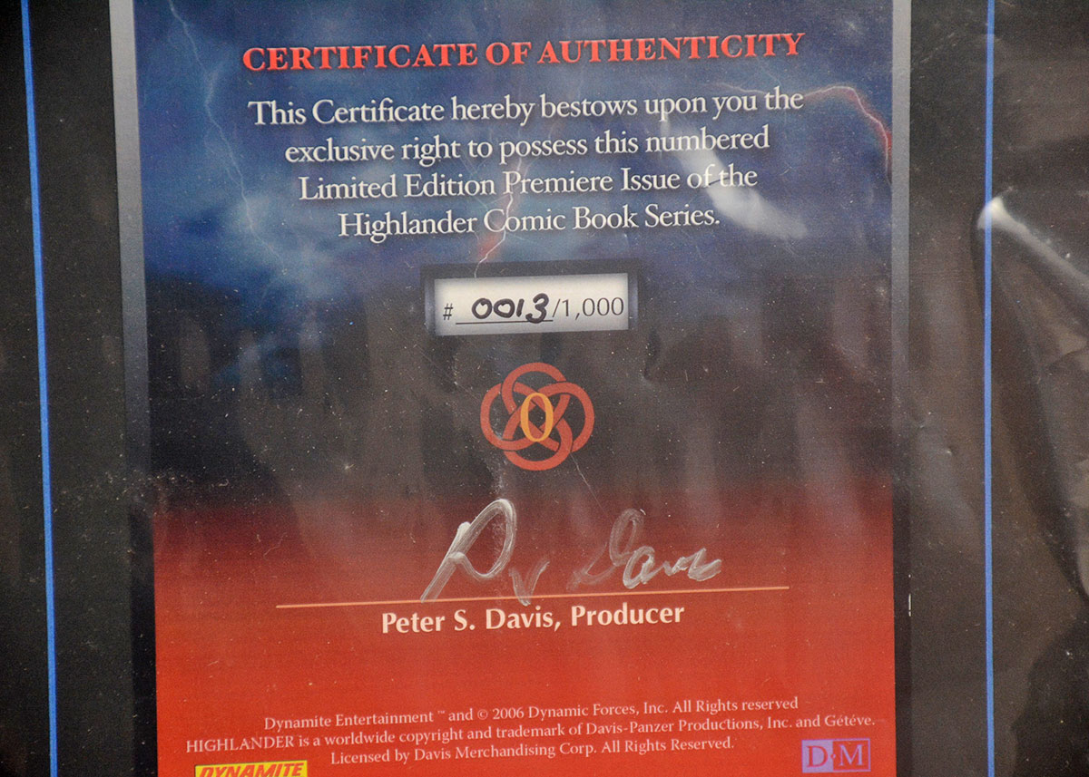 Framed Dynamite Entertainment's Highlander Issue # 0