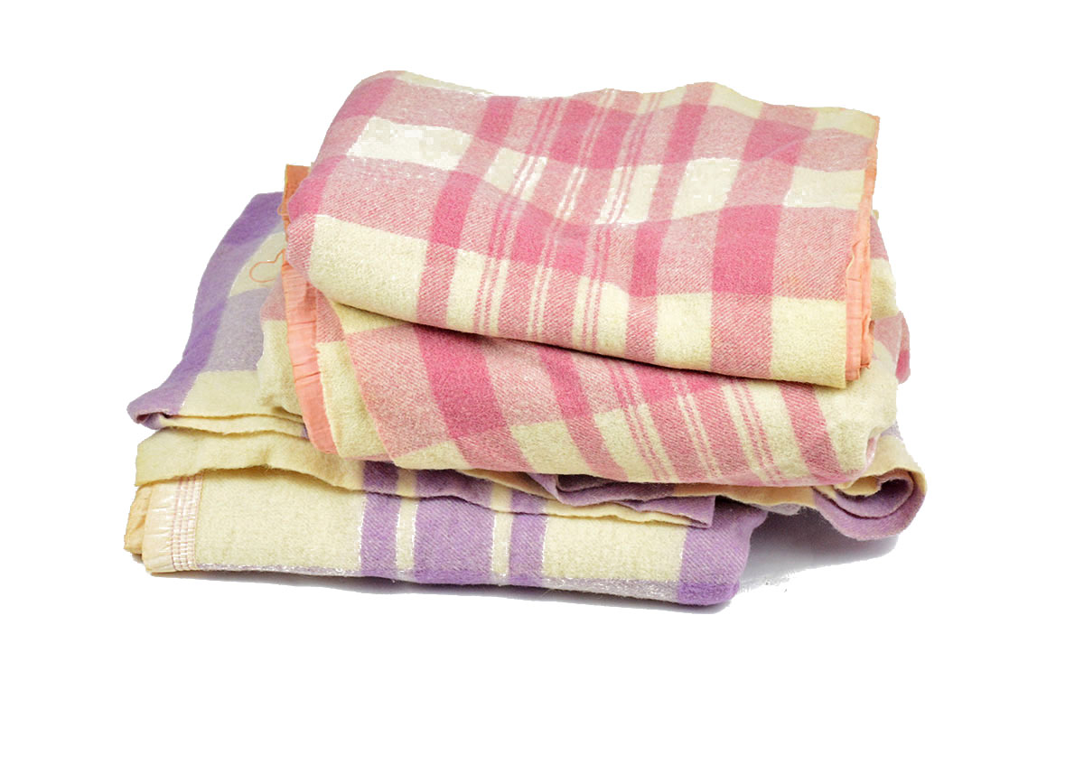Set of Four Pink and Purple Plaid Wool Blankets