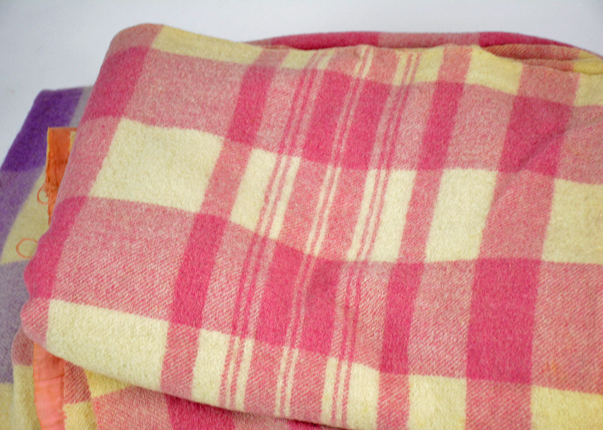 Set of Four Pink and Purple Plaid Wool Blankets