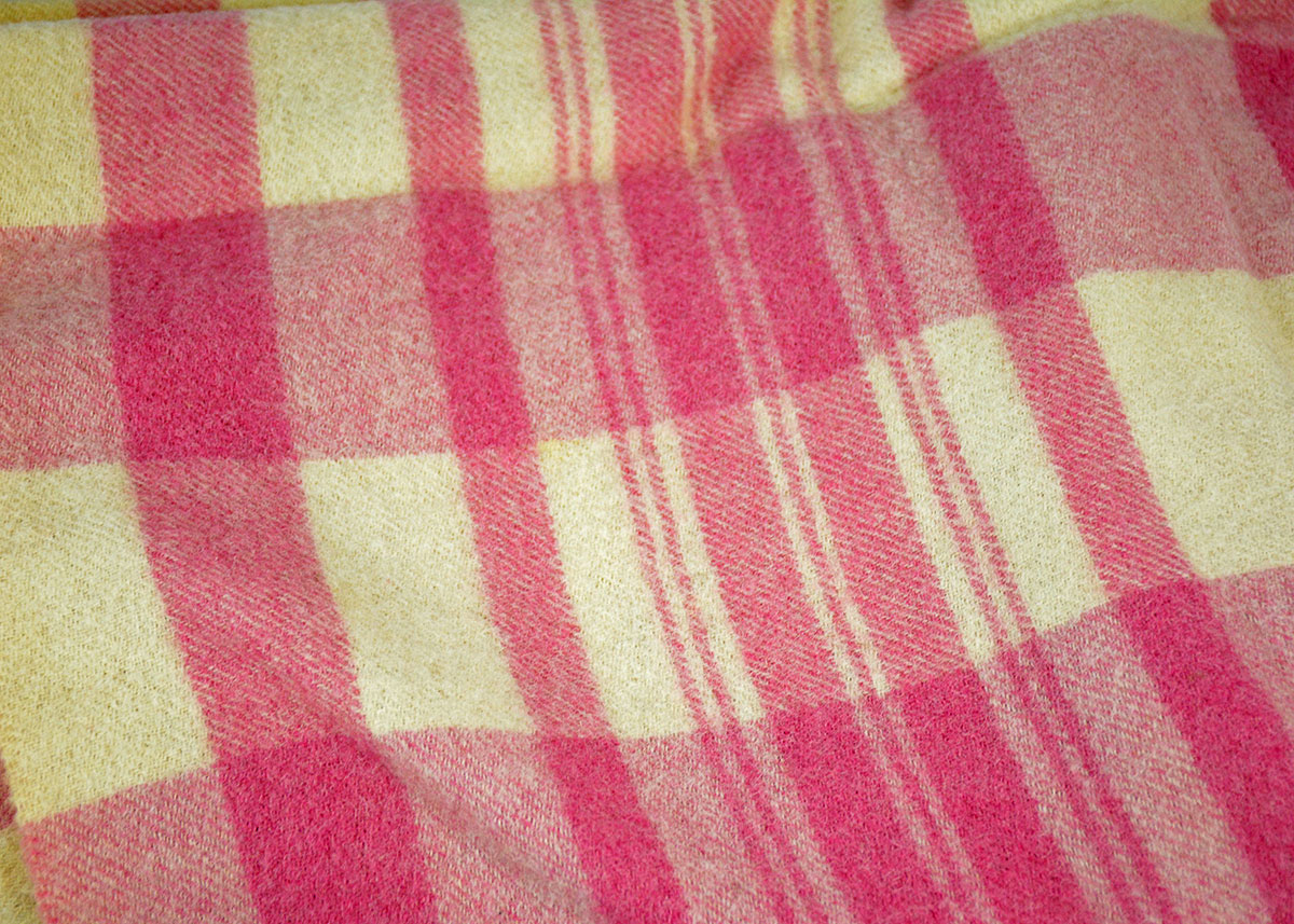 Set of Four Pink and Purple Plaid Wool Blankets
