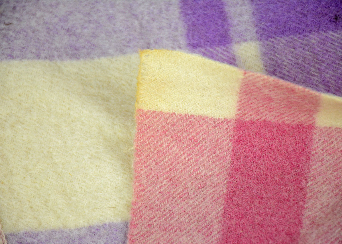 Set of Four Pink and Purple Plaid Wool Blankets