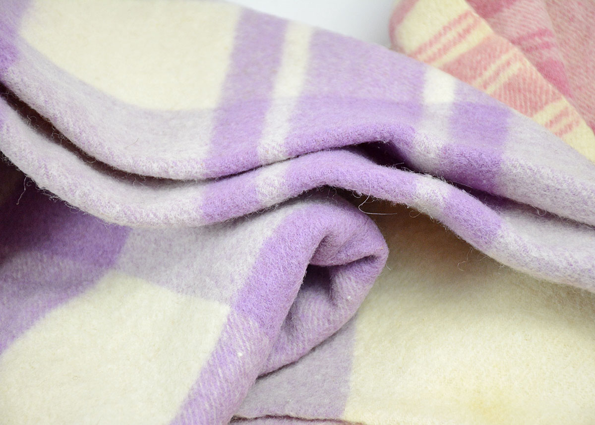 Set of Four Pink and Purple Plaid Wool Blankets