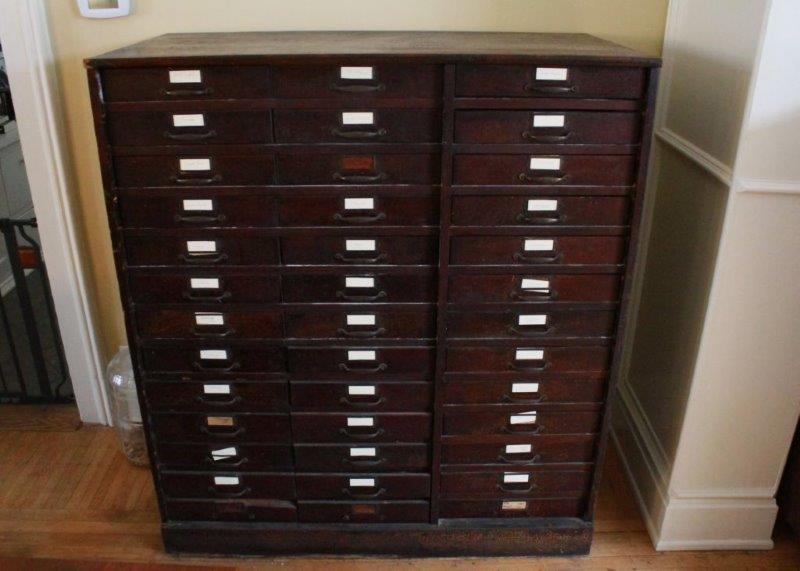 Antique Oak Flat File Storage Cabinet