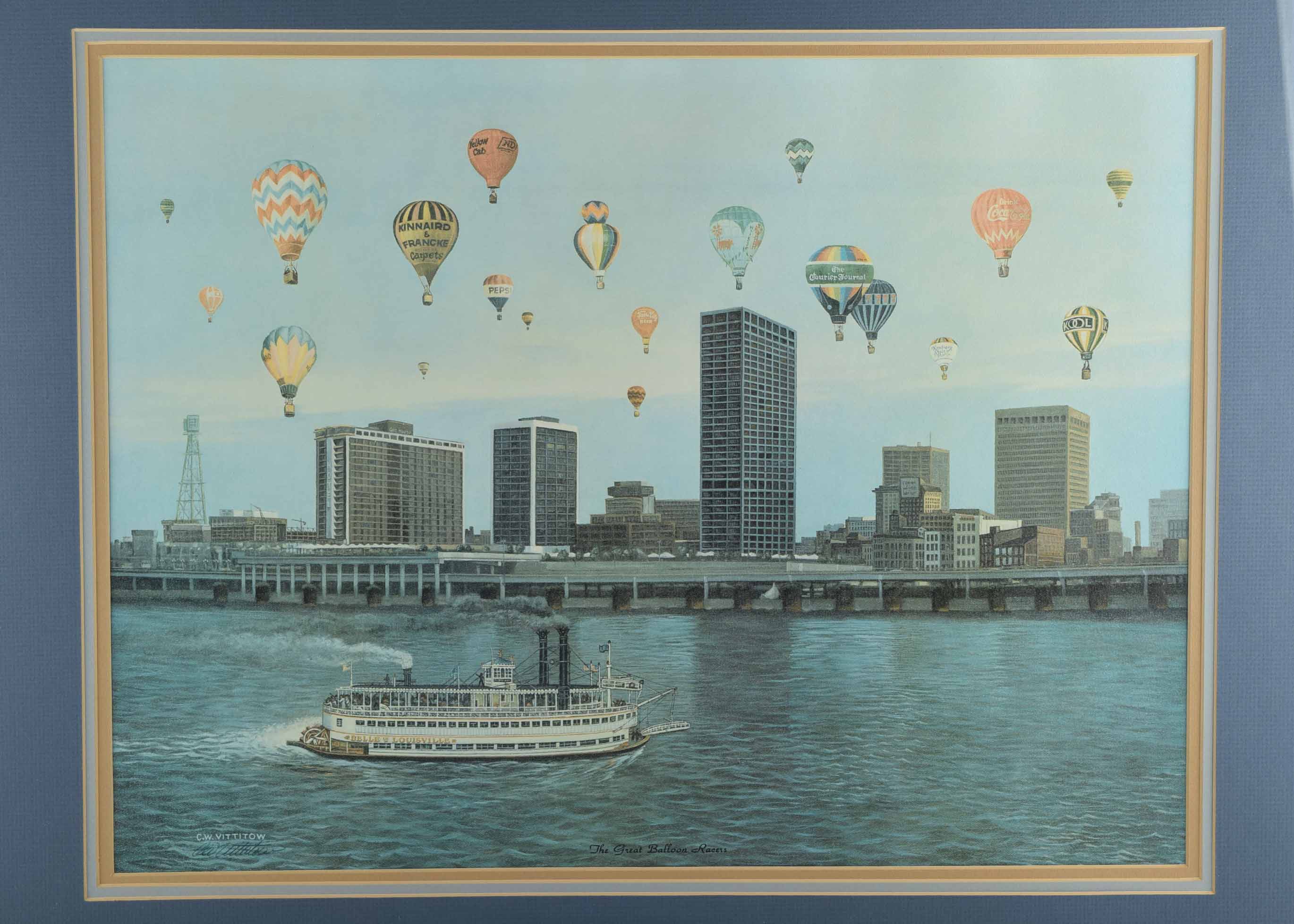 Signed C.W. Vittitow Offset Lithograph "The Great Balloon Racers"