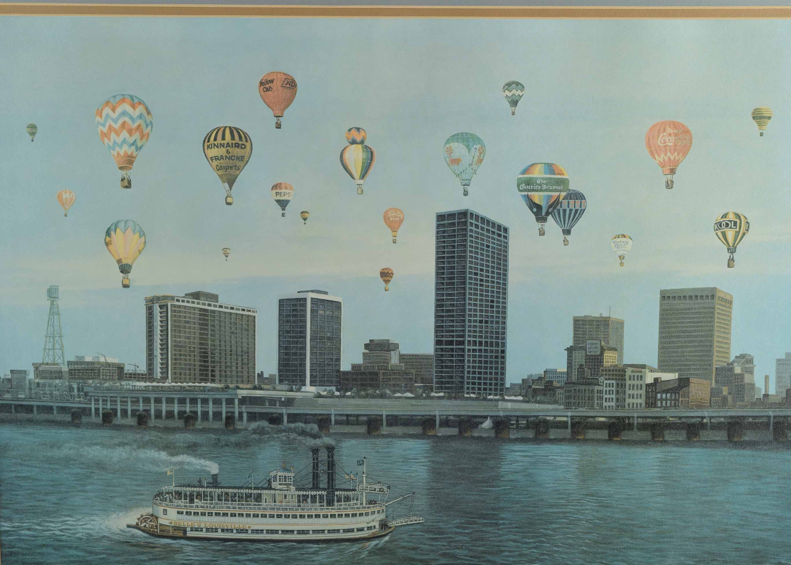 Signed C.W. Vittitow Offset Lithograph "The Great Balloon Racers"