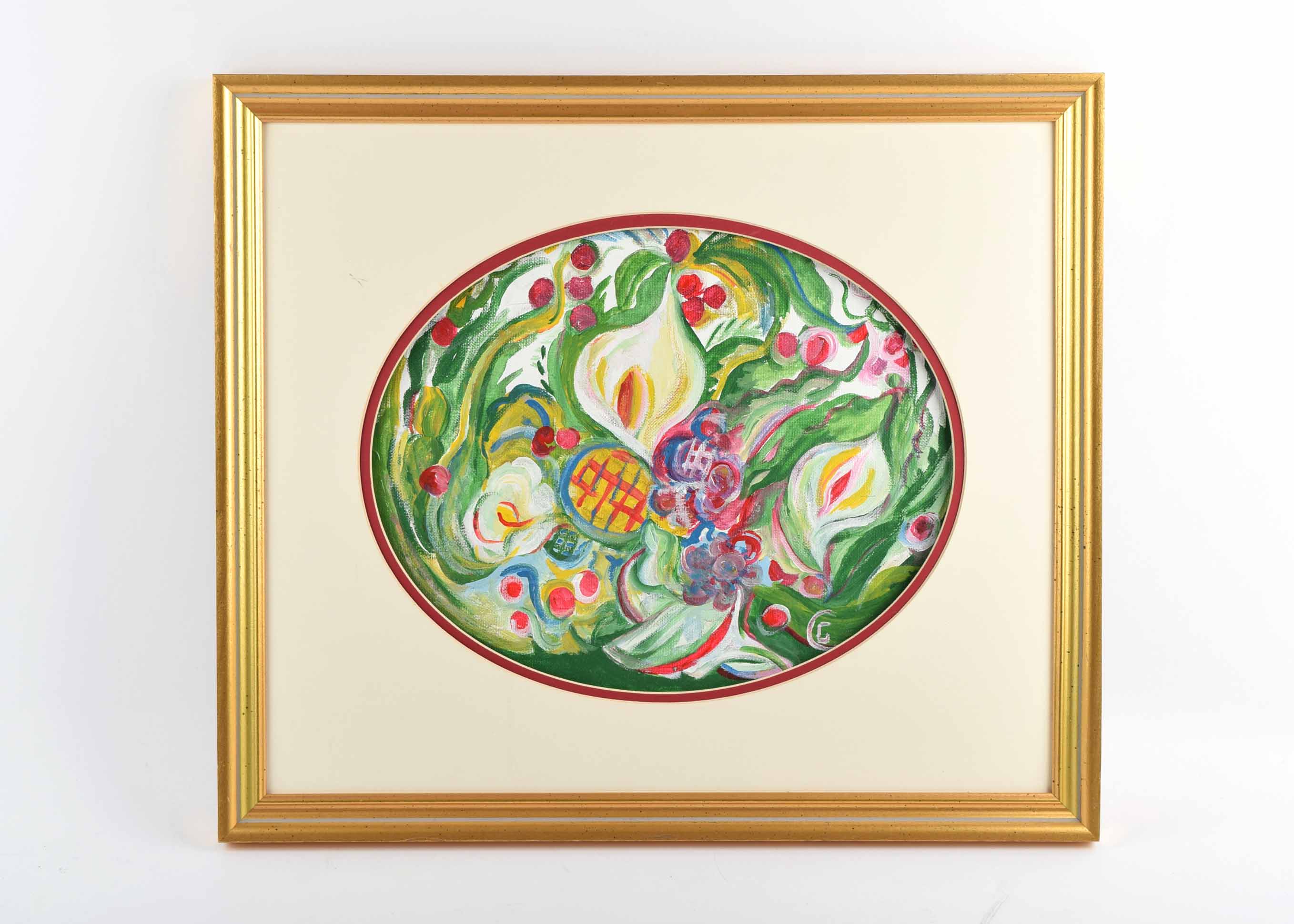 Original Oil on Wood Painting of Flowers and Fruit