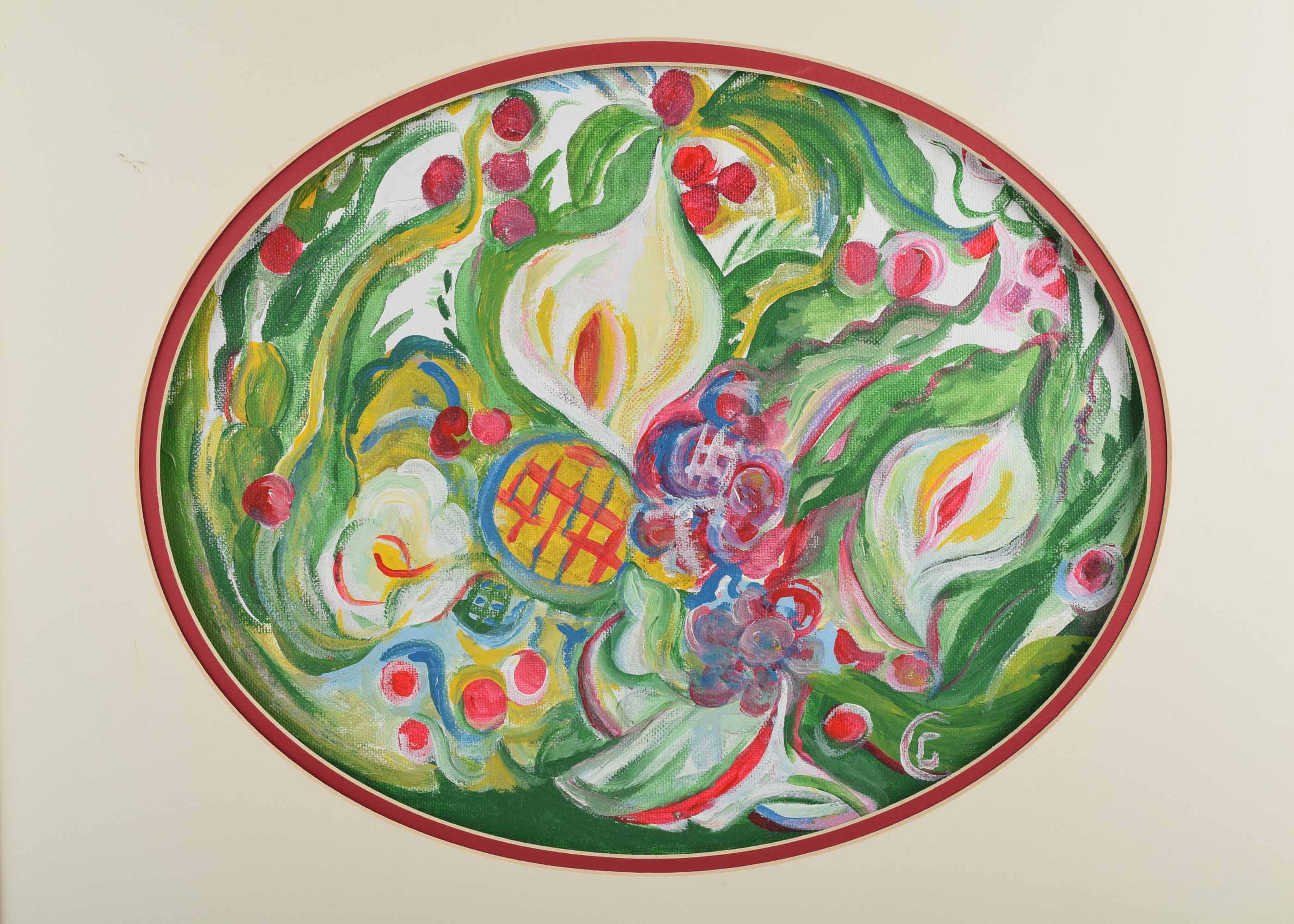 Original Oil on Wood Painting of Flowers and Fruit