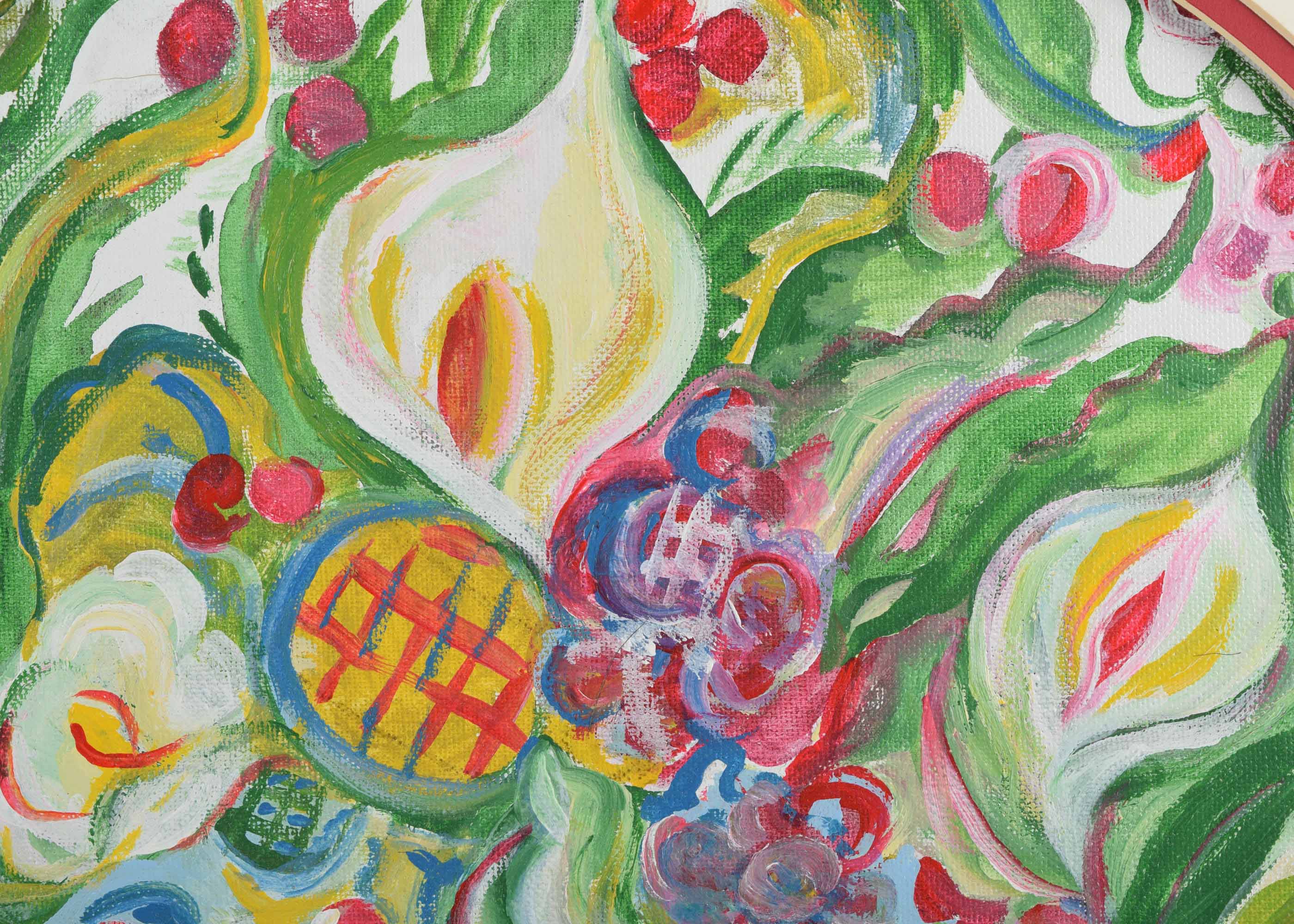 Original Oil on Wood Painting of Flowers and Fruit