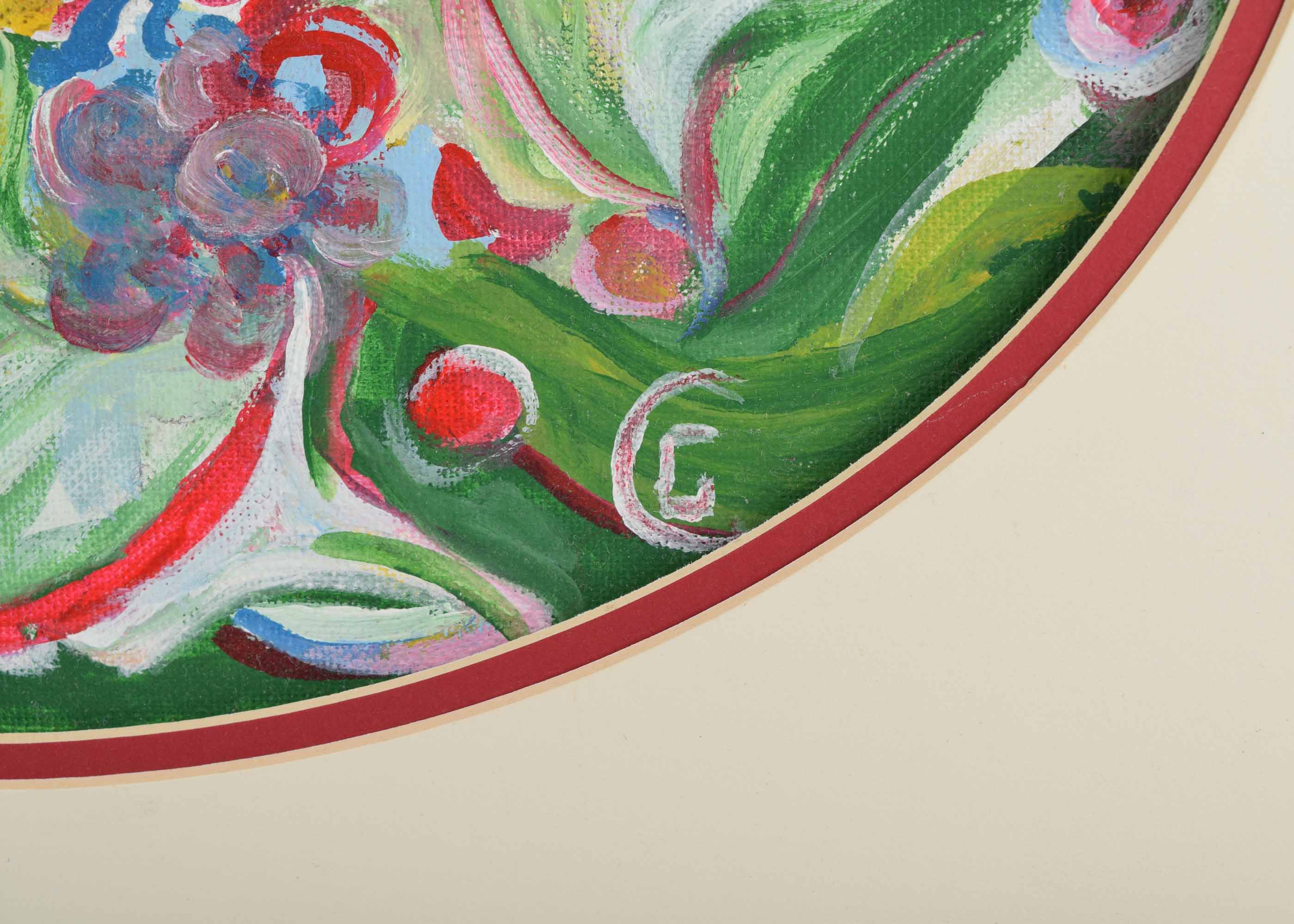 Original Oil on Wood Painting of Flowers and Fruit