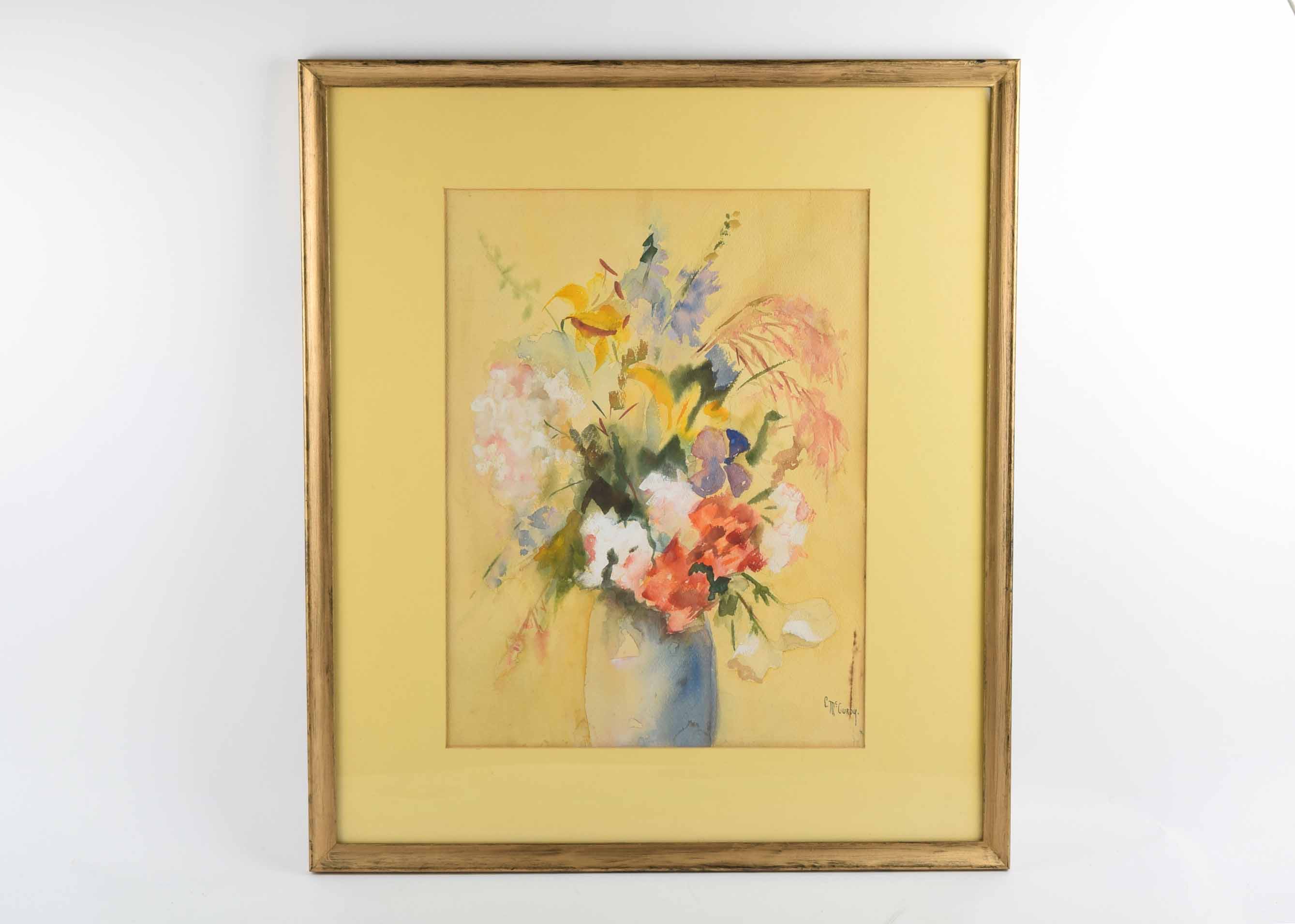 Signed Original McCurdy Watercolor Floral in Vase