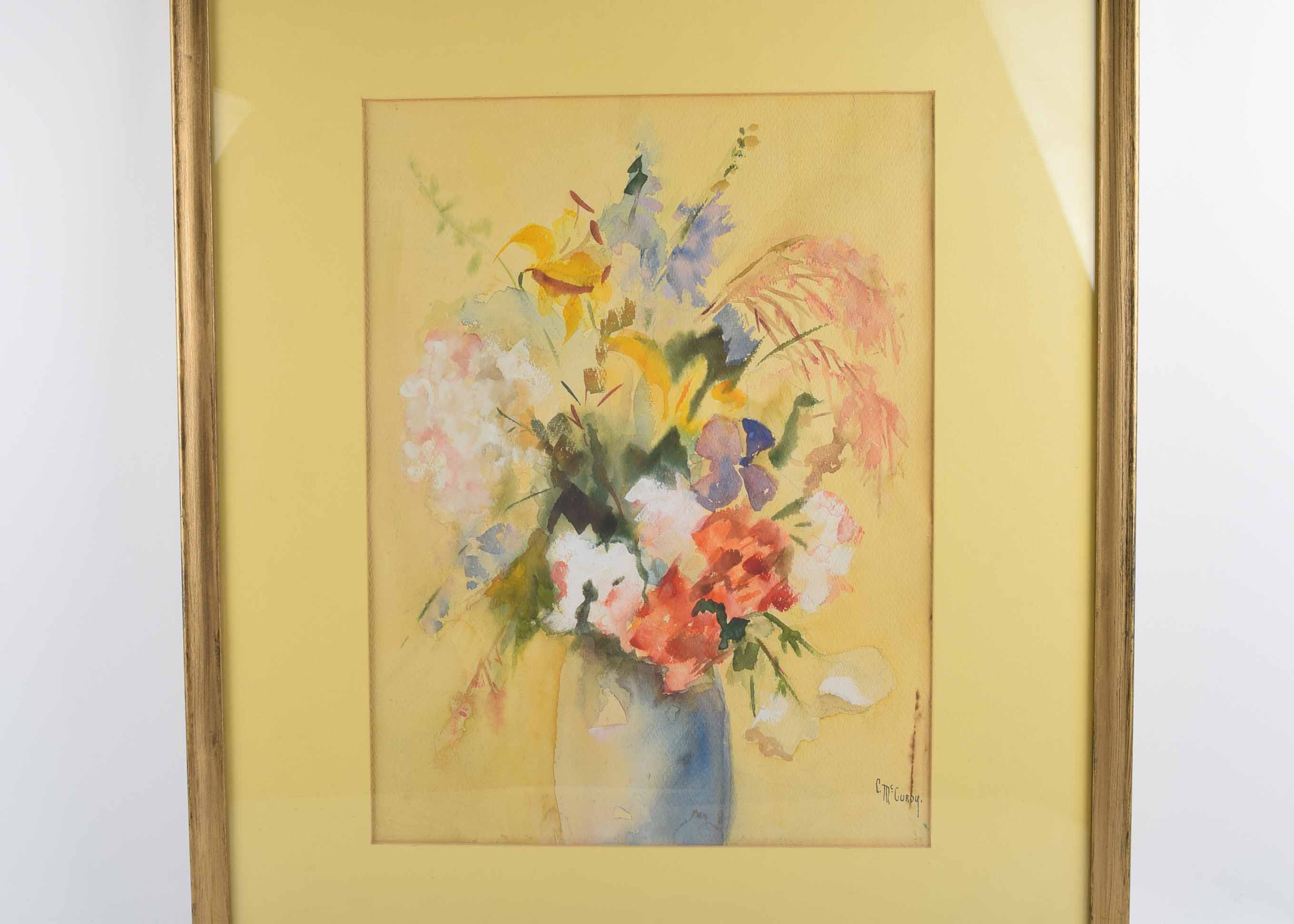 Signed Original McCurdy Watercolor Floral in Vase