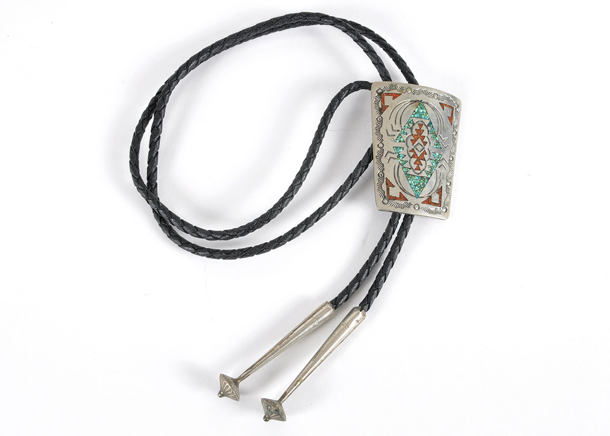 Nakai Signed Men's Silver and Turquoise Bolo Tie