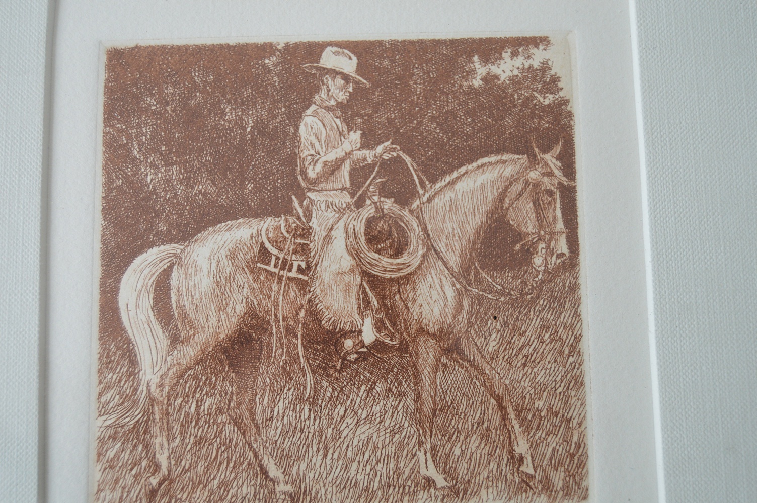 Original Signed Cowboy Etching