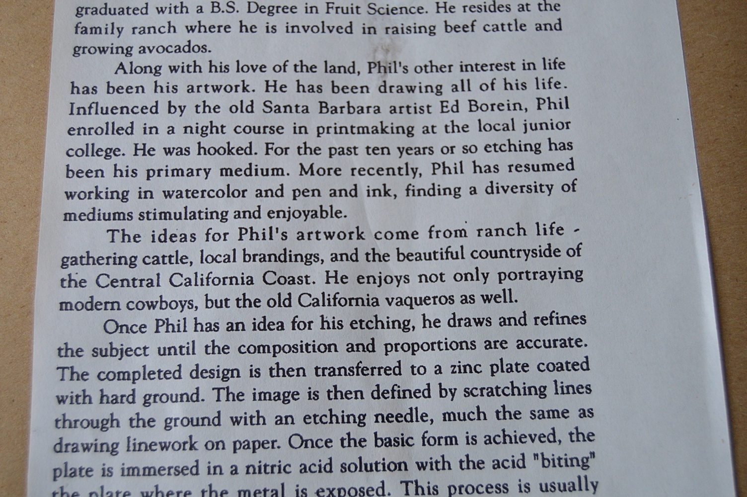 Original Signed Cowboy Etching