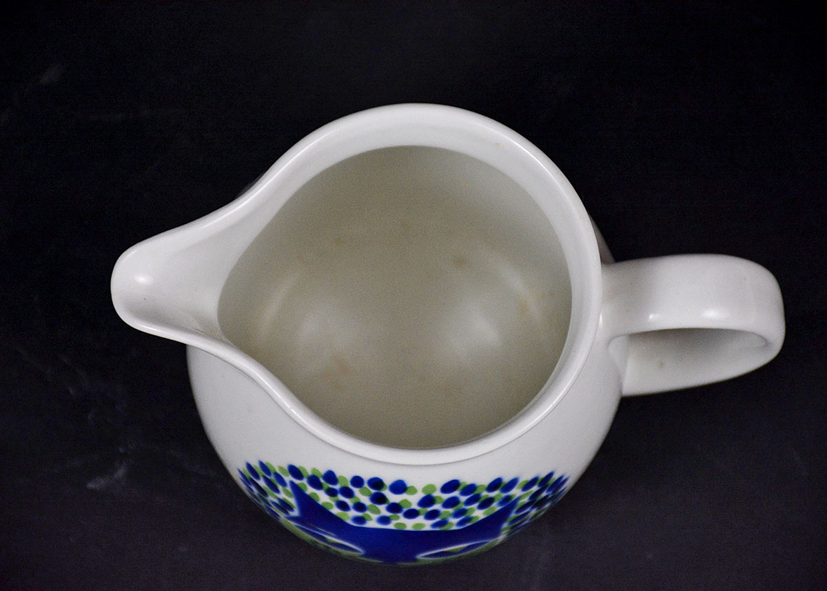 1960 Kaj Franck Blue and Green Ceramic Cat Pitcher