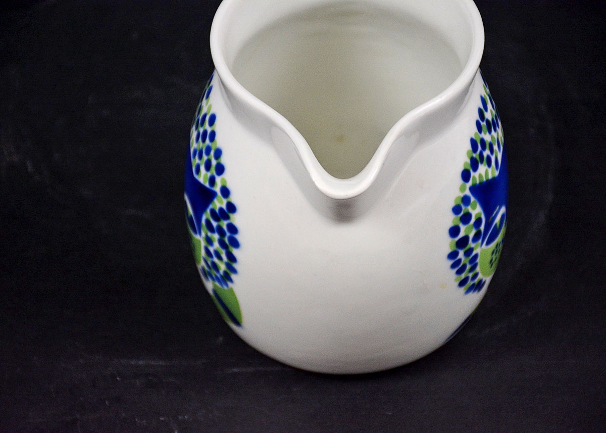 1960 Kaj Franck Blue and Green Ceramic Cat Pitcher