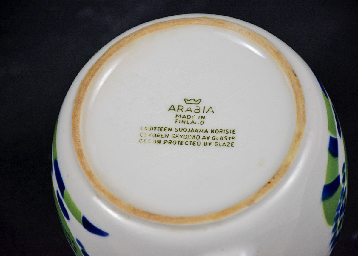 1960 Kaj Franck Blue and Green Ceramic Cat Pitcher