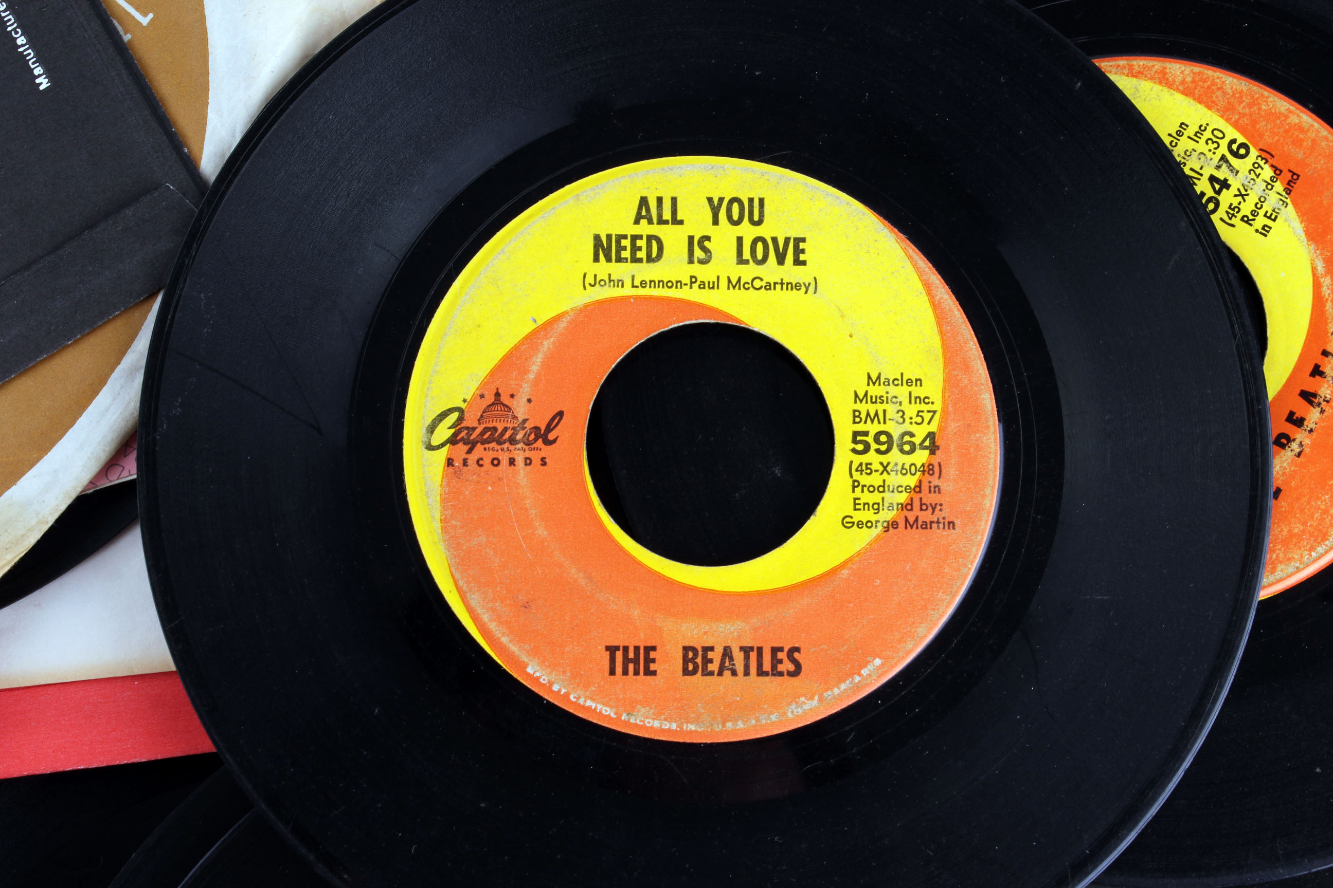 Collection of Vintage Beatles 45 Vinyl Records