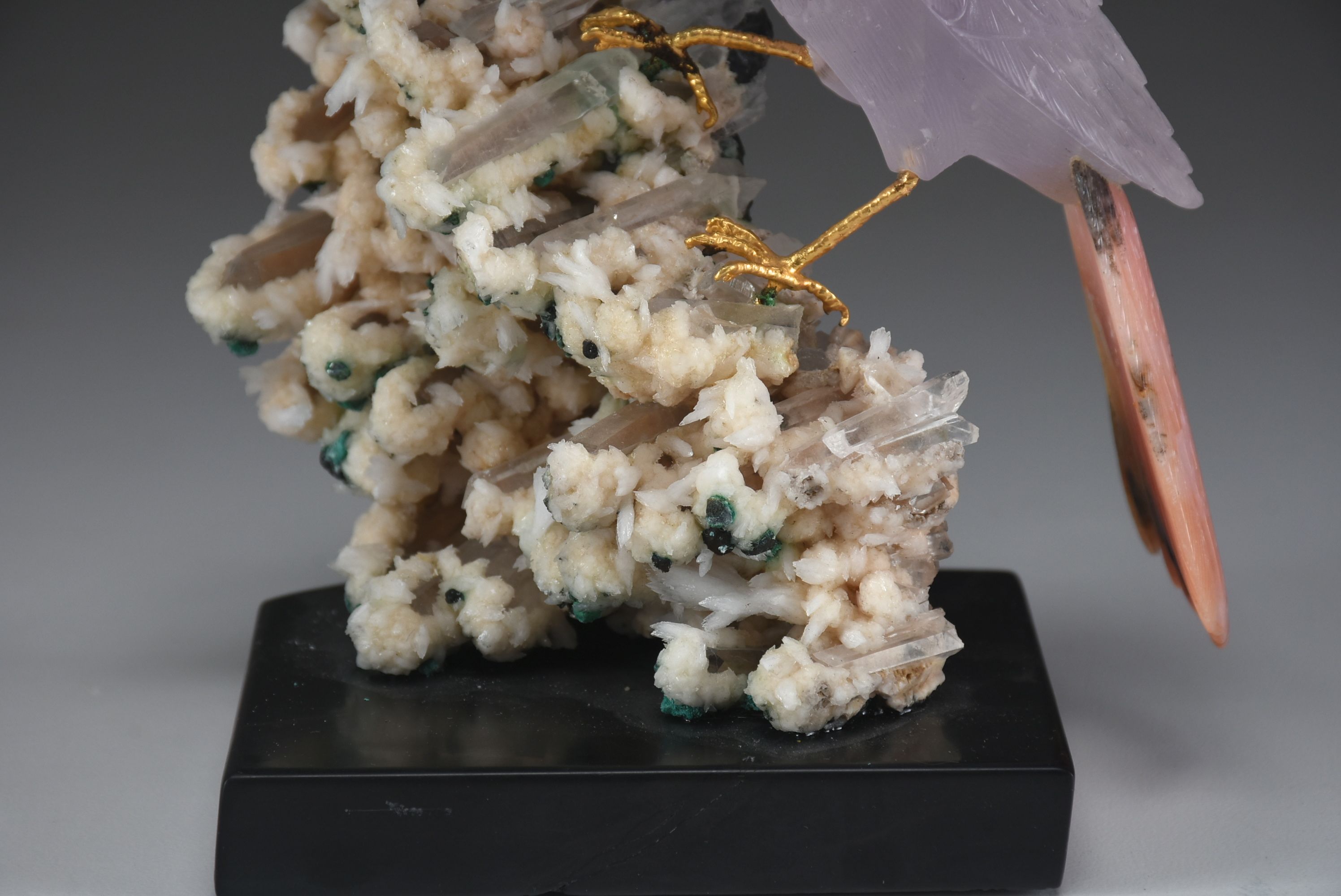 Carved Stone Bird Sculpture on Mineral Base