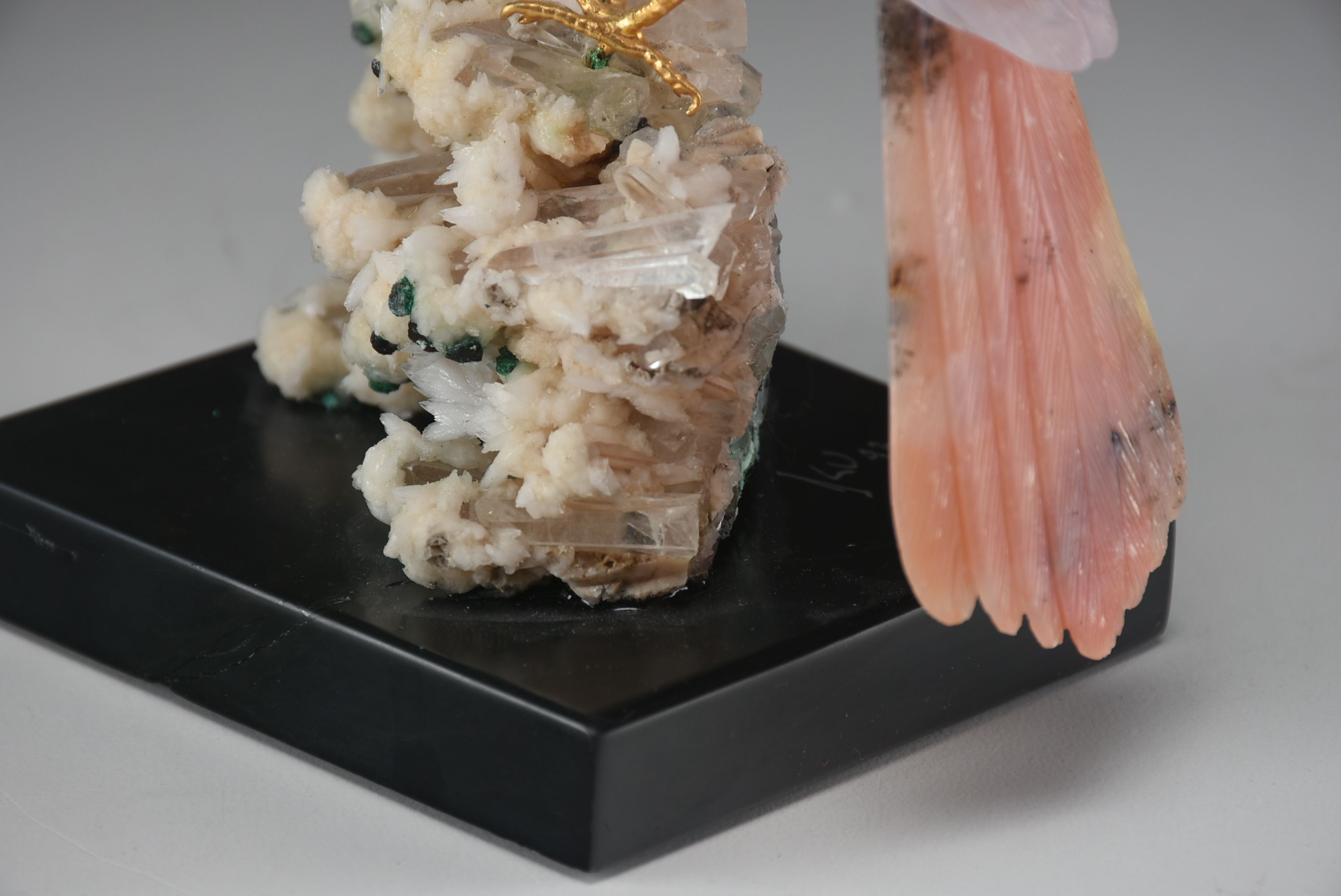 Carved Stone Bird Sculpture on Mineral Base