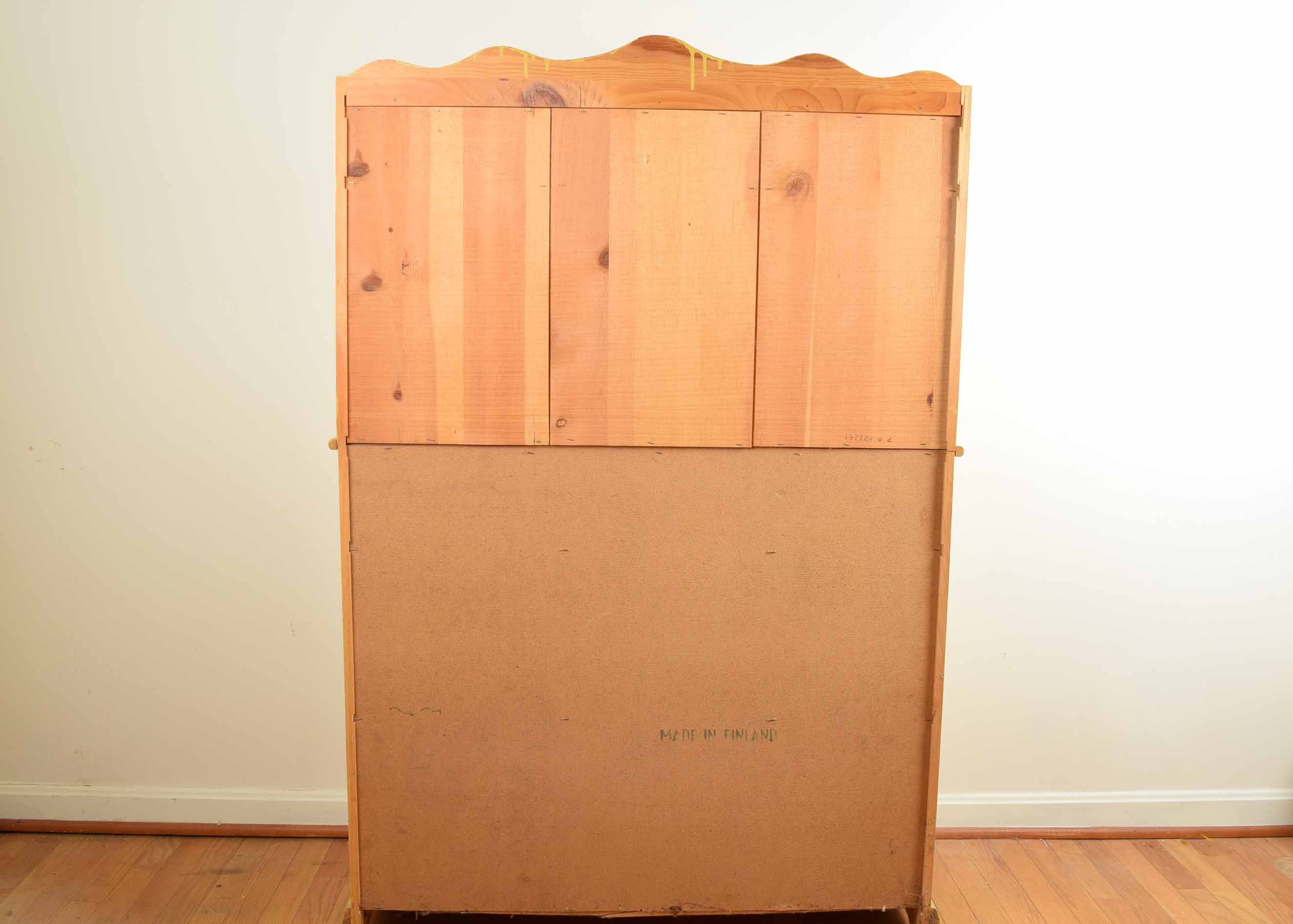 Finnish Yellow Tole Folk Art Painted Cabinet