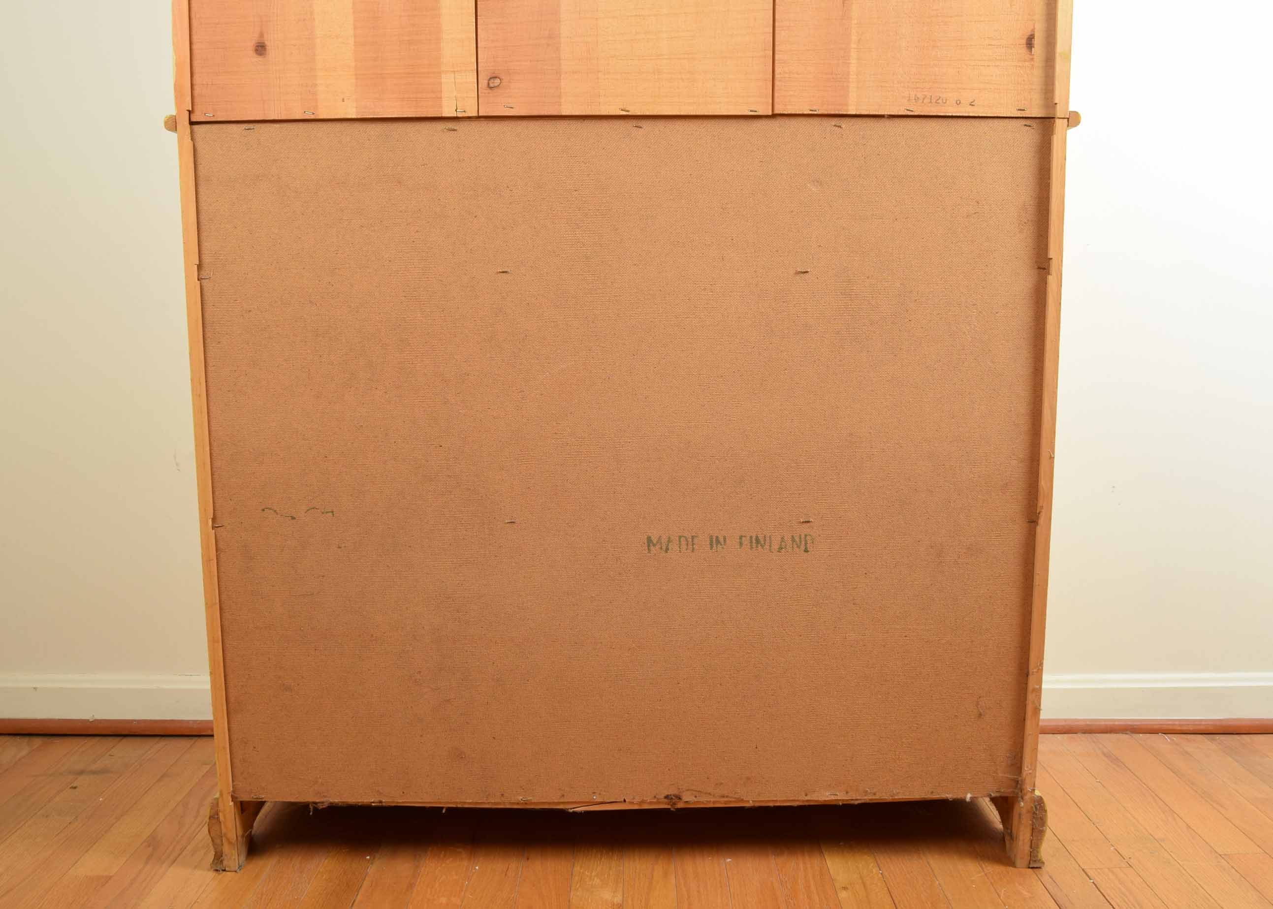 Finnish Yellow Tole Folk Art Painted Cabinet