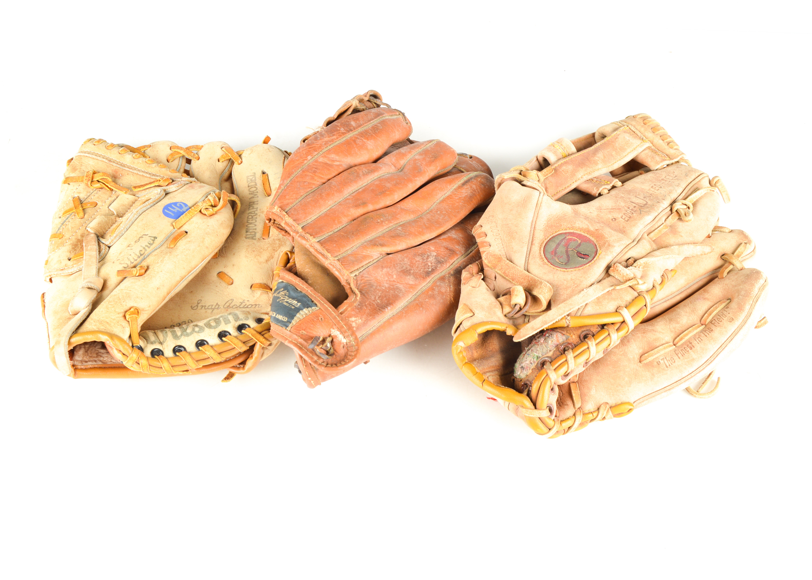 Trio of Vintage Leather Baseball Gloves