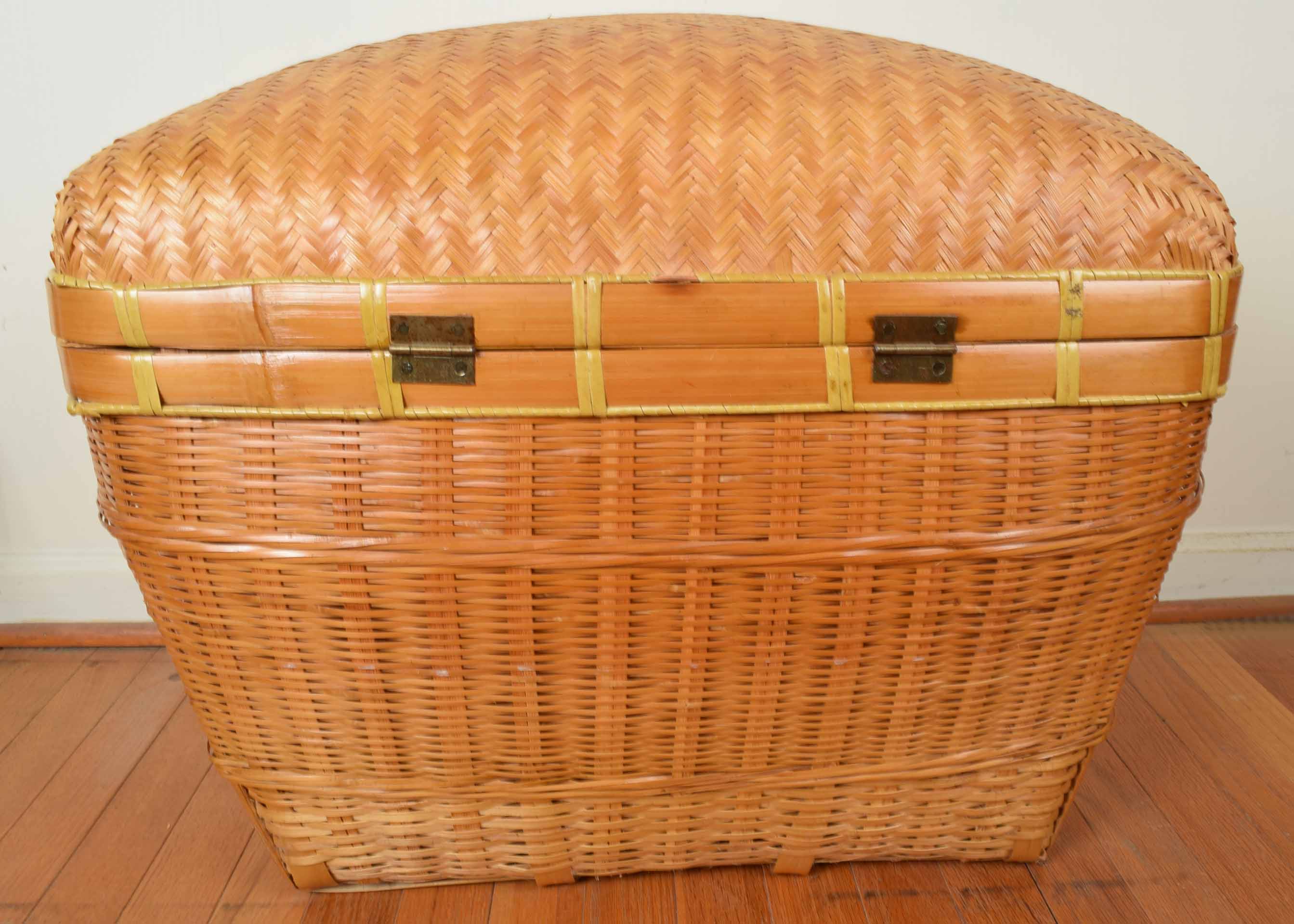 Large Domed Rattan and Wicker Trunk