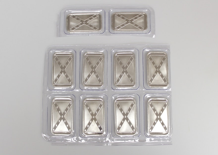 10 Confederate Flag .999 Silver 1oz Bars I