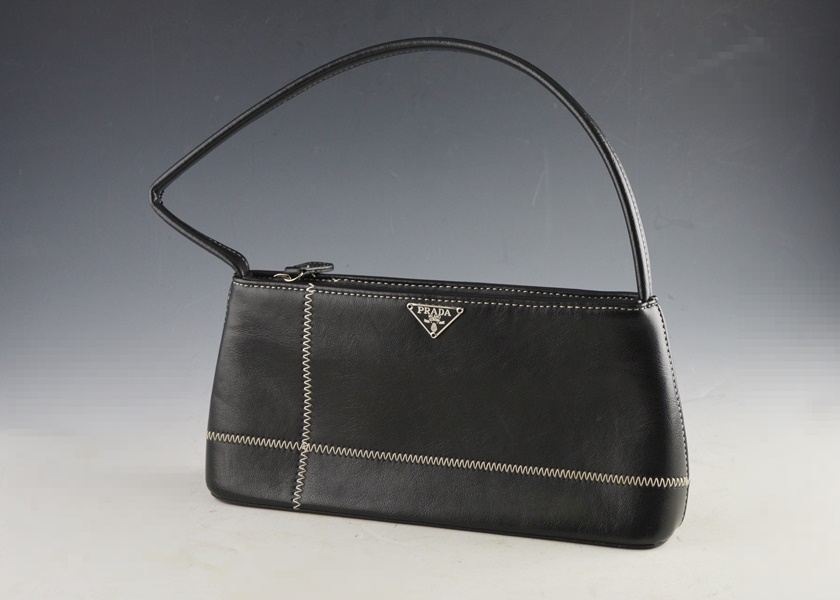 Prada Black Handbag With White Top Stitching