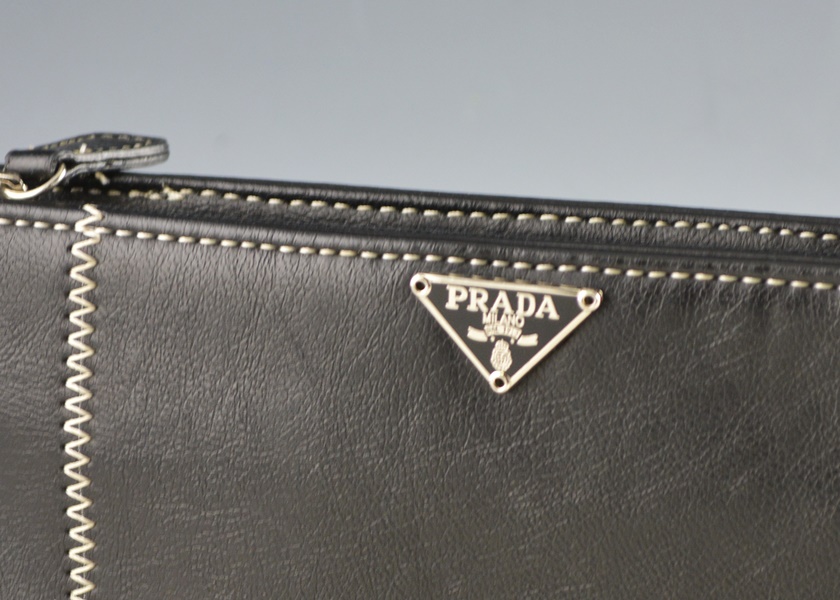 Prada Black Handbag With White Top Stitching