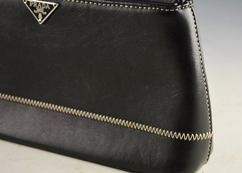 Prada Black Handbag With White Top Stitching
