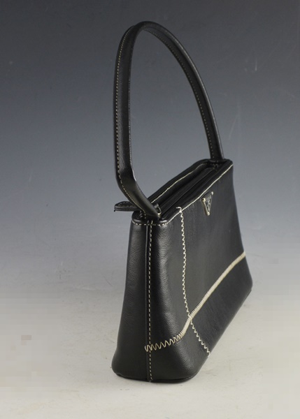Prada Black Handbag With White Top Stitching