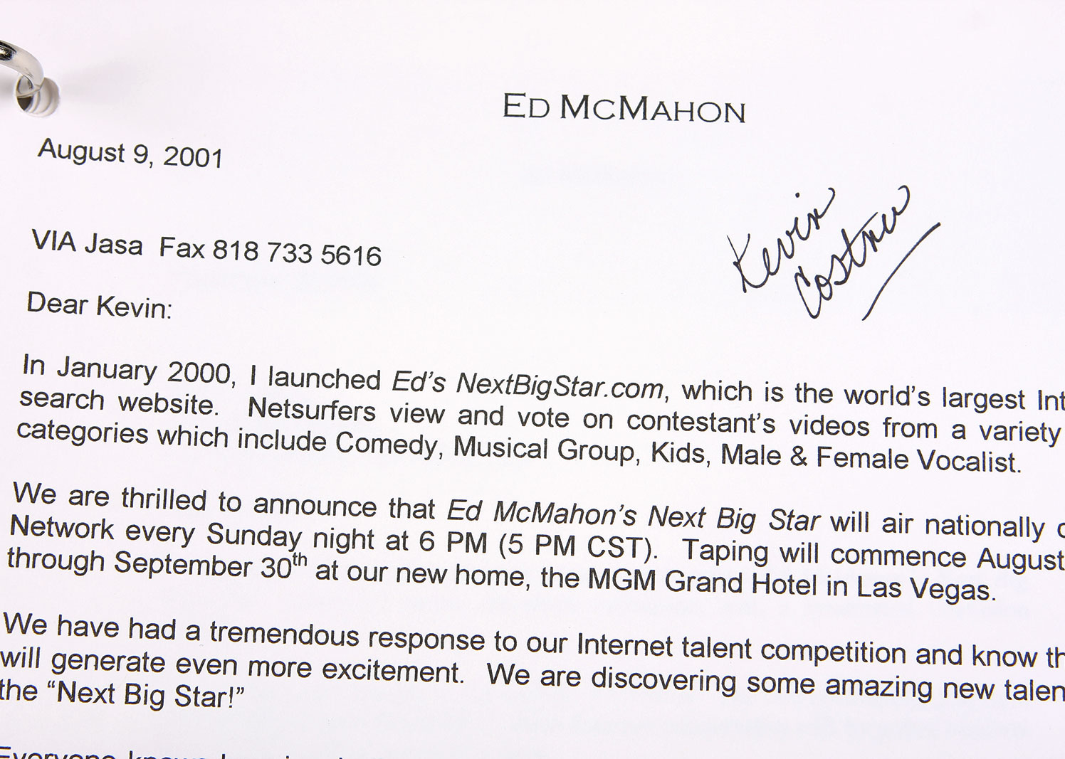 Ed McMahon's Correspondance Letters