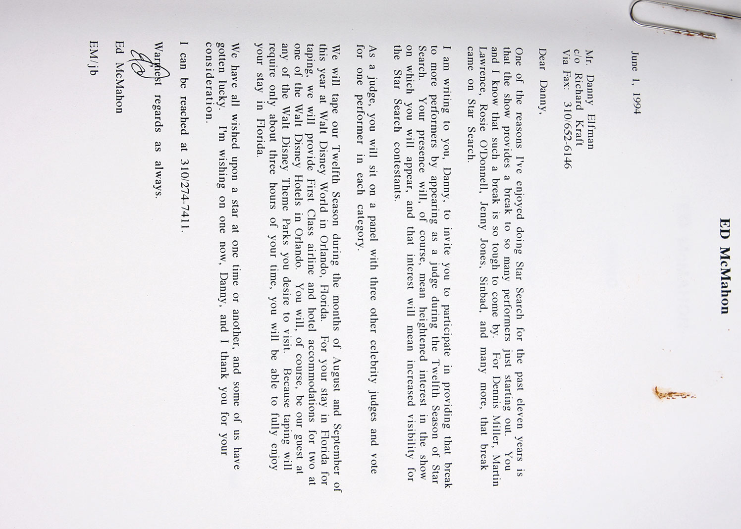 Ed McMahon's Correspondance Letters