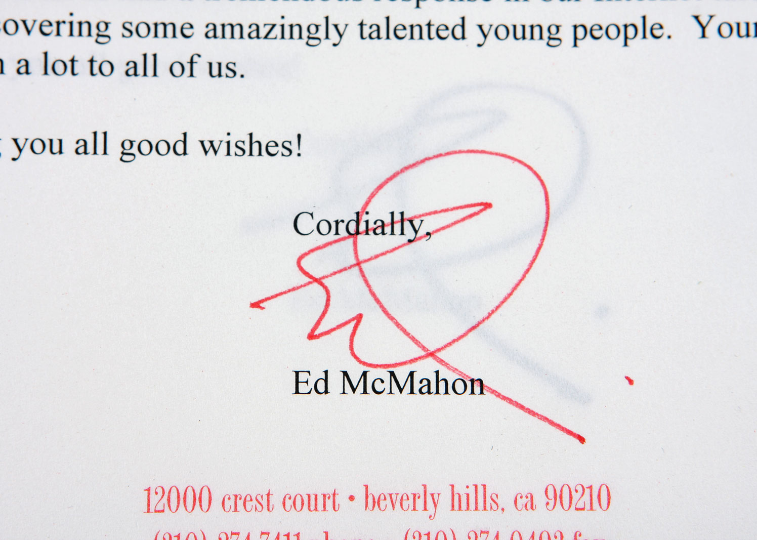 Ed McMahon's Correspondance Letters