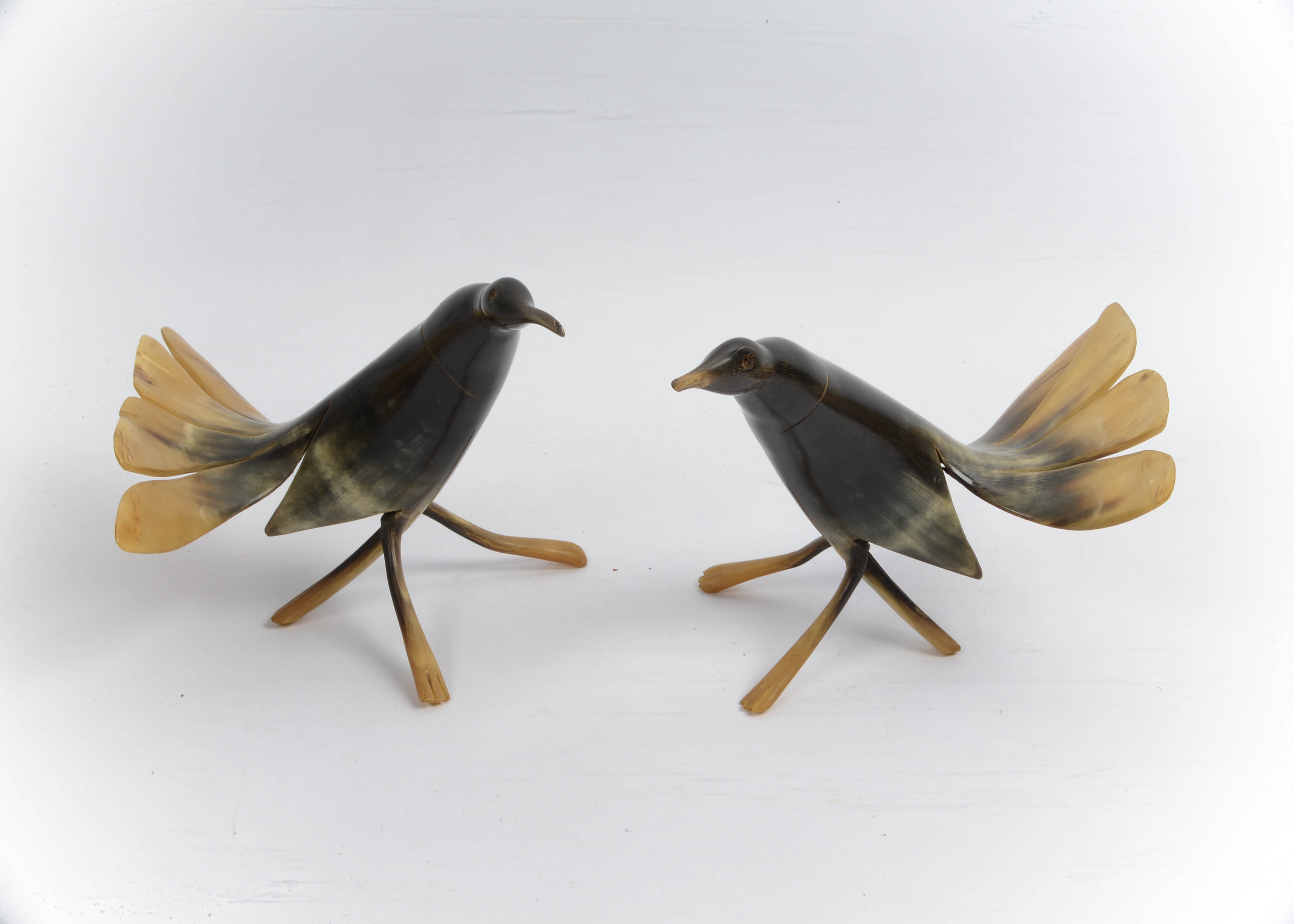 Pair of Vintage Horn Carved Birds