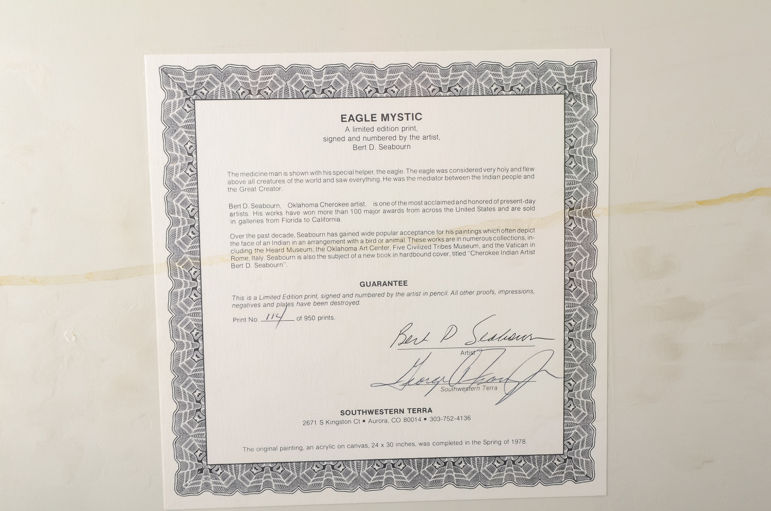 Signed and Numbered Limited Edition "Eagle Mystic" Print