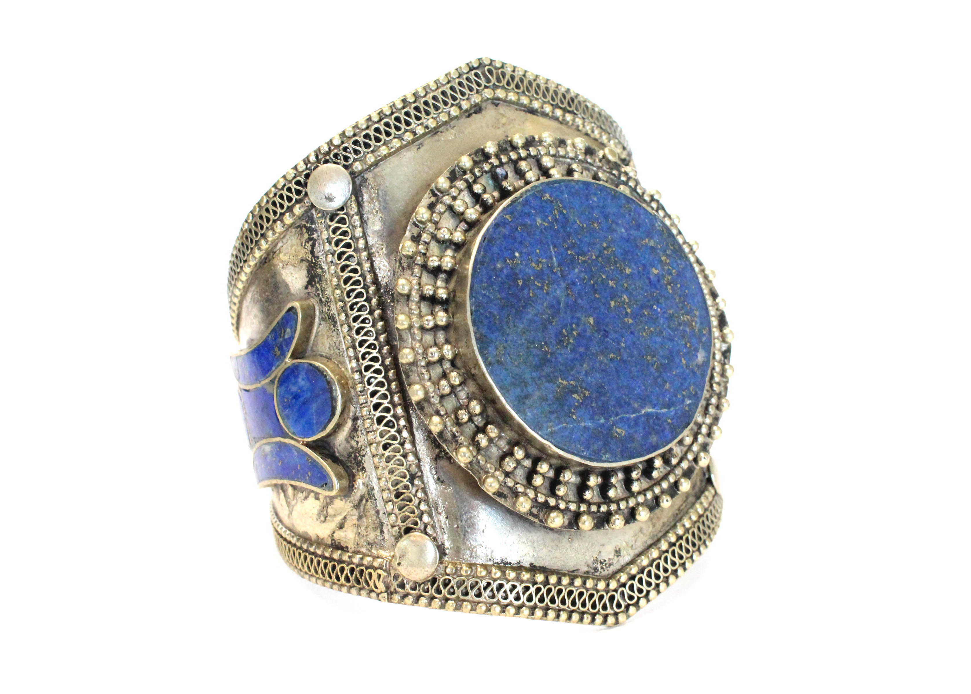 Silver Tone Cuff Bracelet with Lapis Lazuli