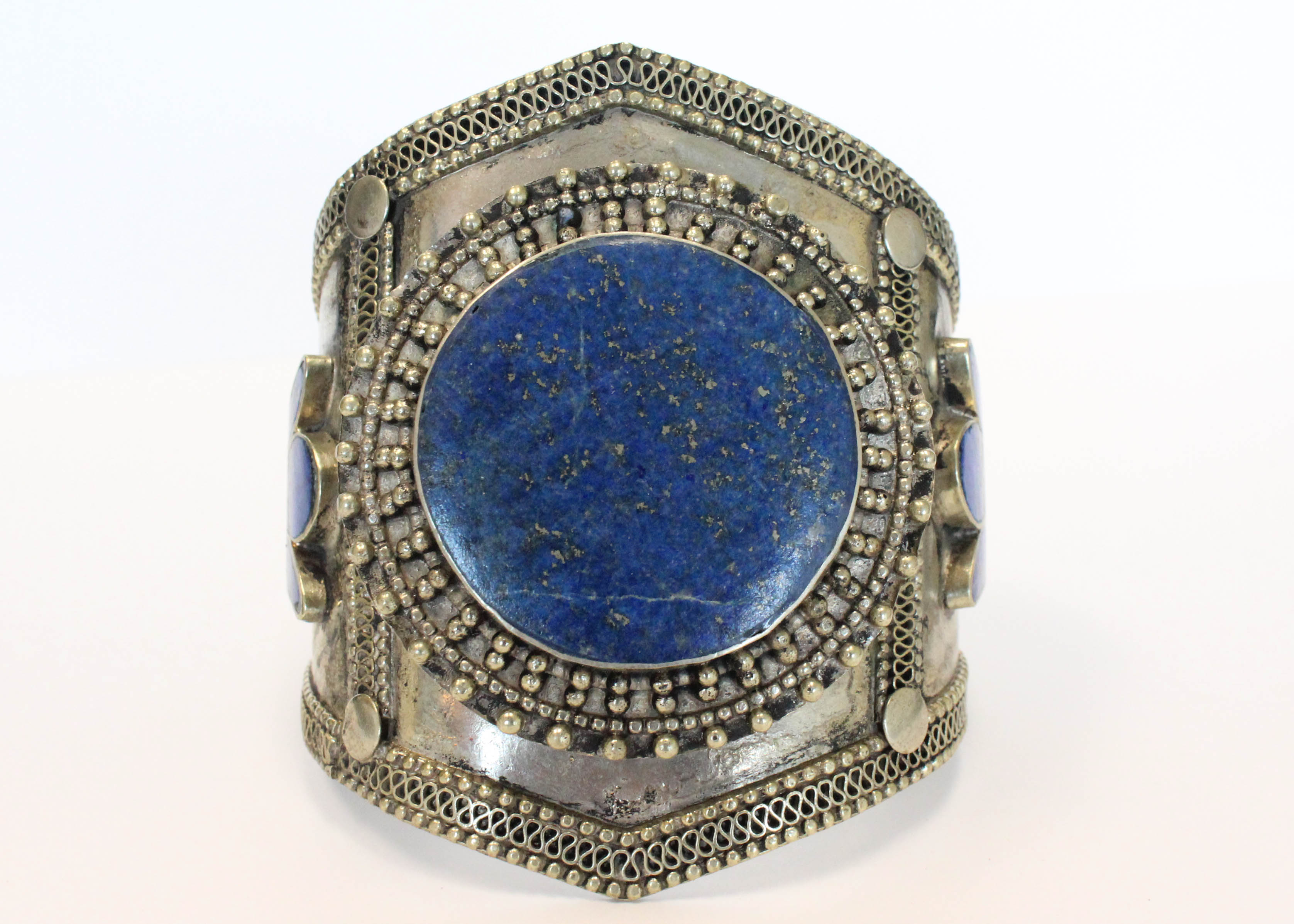 Silver Tone Cuff Bracelet with Lapis Lazuli
