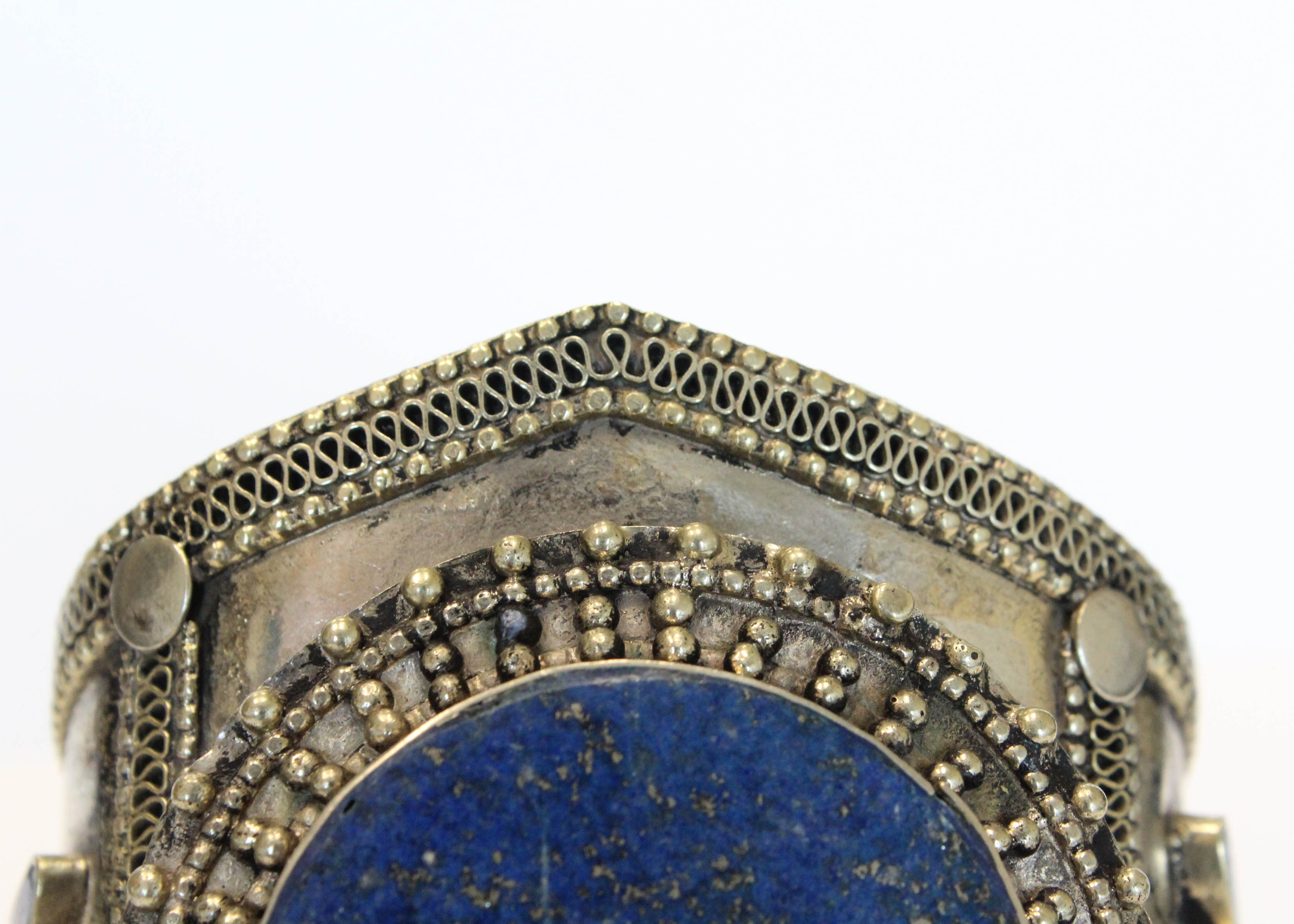 Silver Tone Cuff Bracelet with Lapis Lazuli