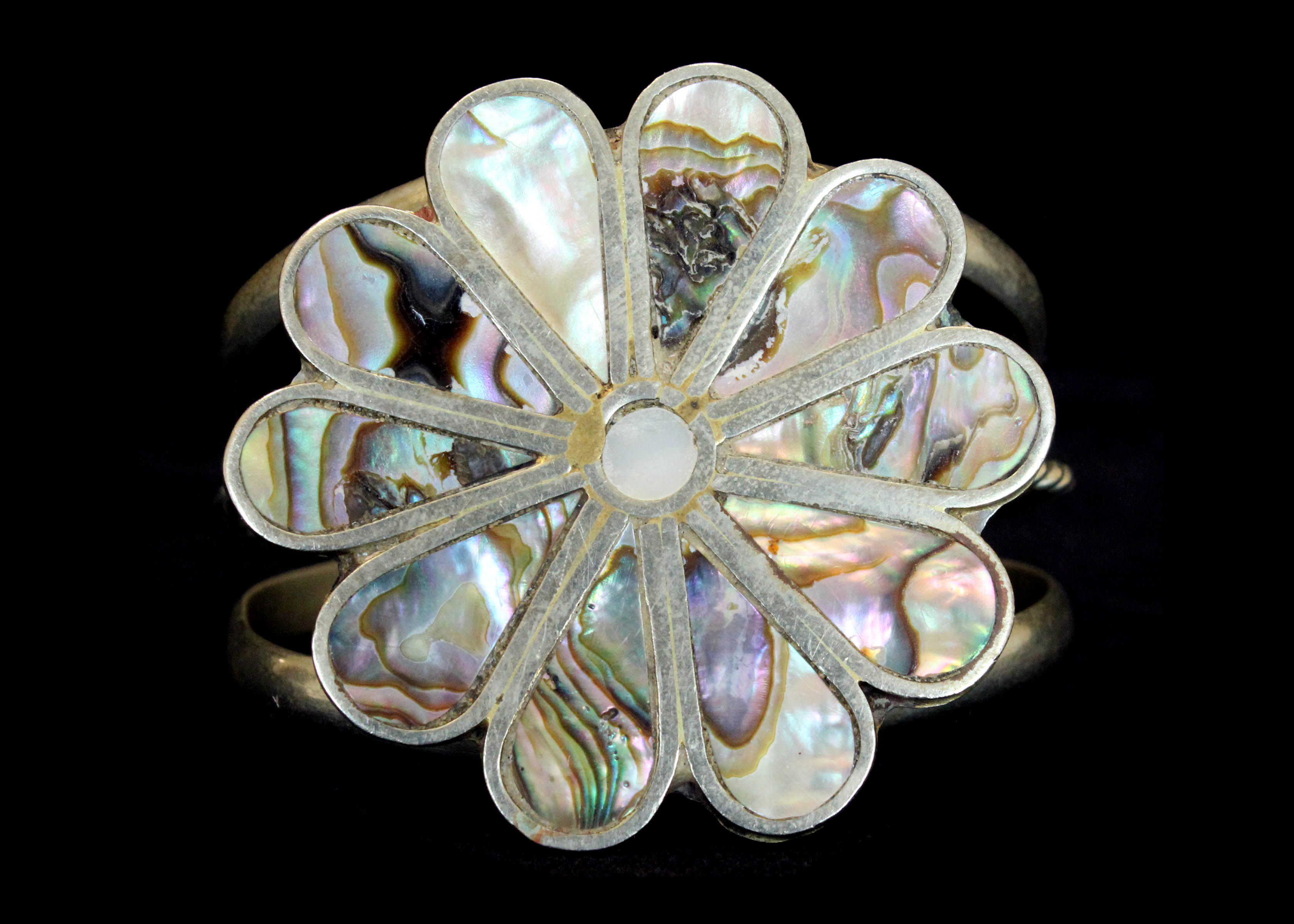 Southwestern Style Silver Tone Cuff Bracelet with Abalone