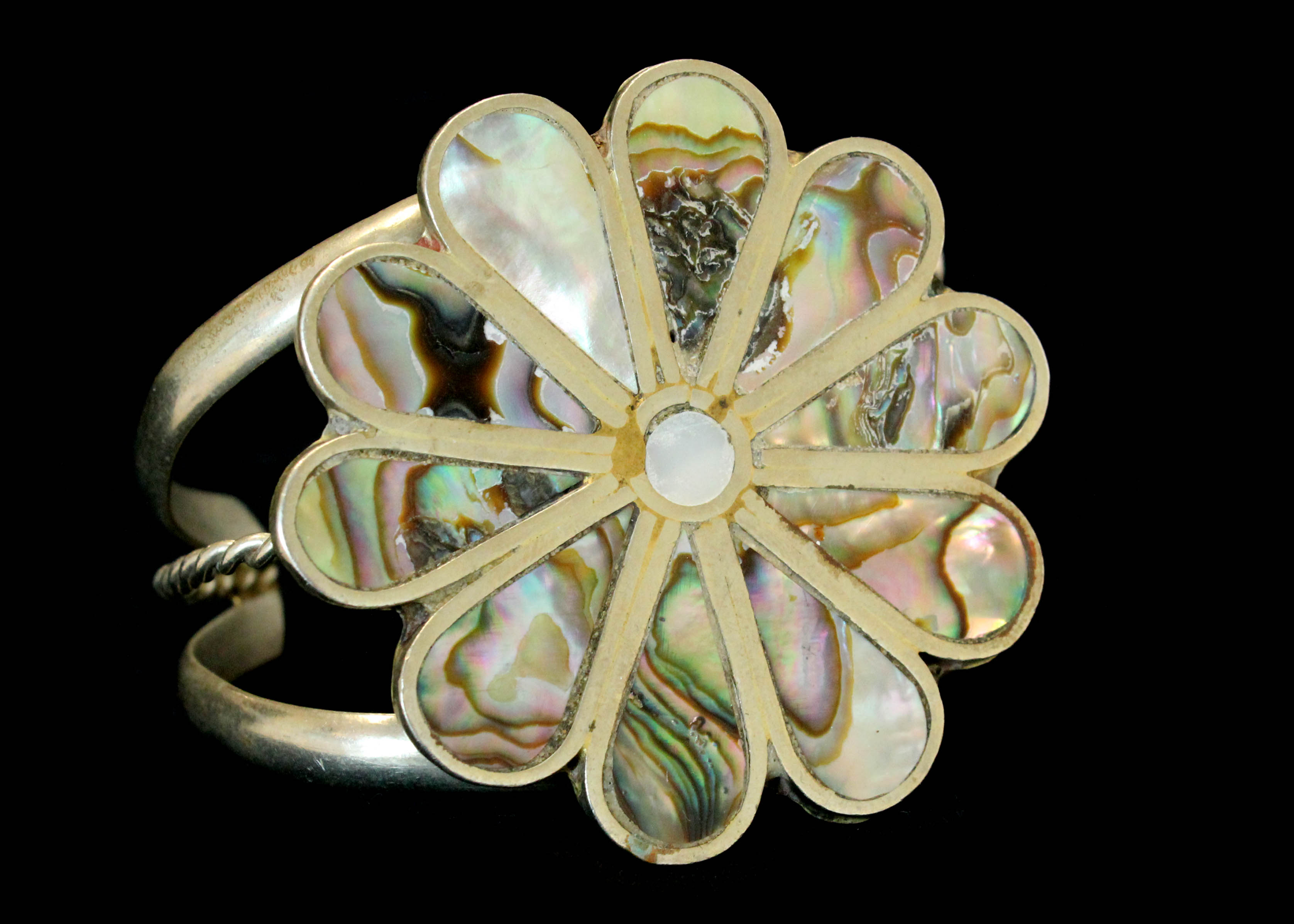 Southwestern Style Silver Tone Cuff Bracelet with Abalone