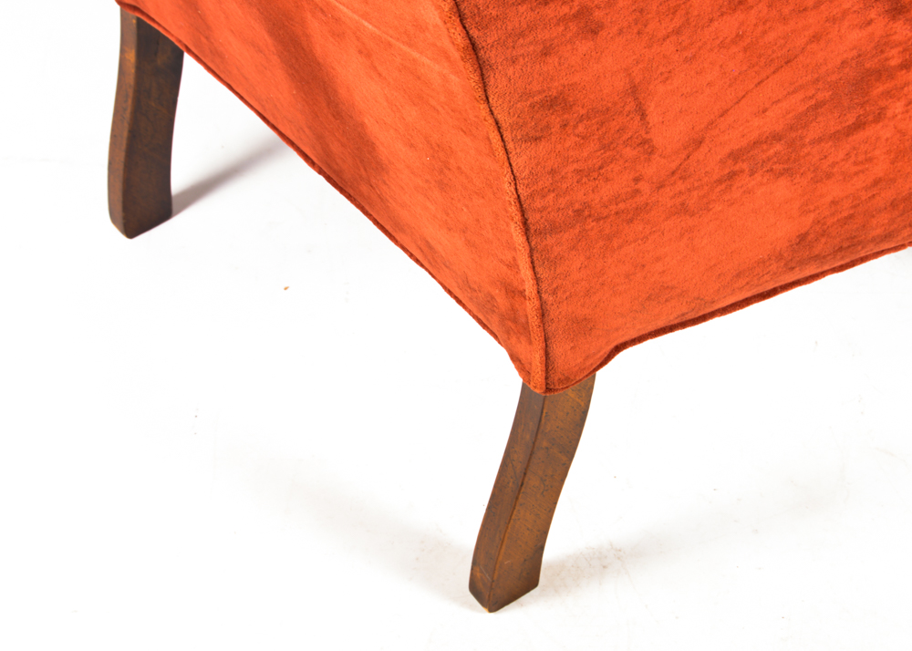 Queen Anne Wingback Chair with Brick Red Velvet Upholstery