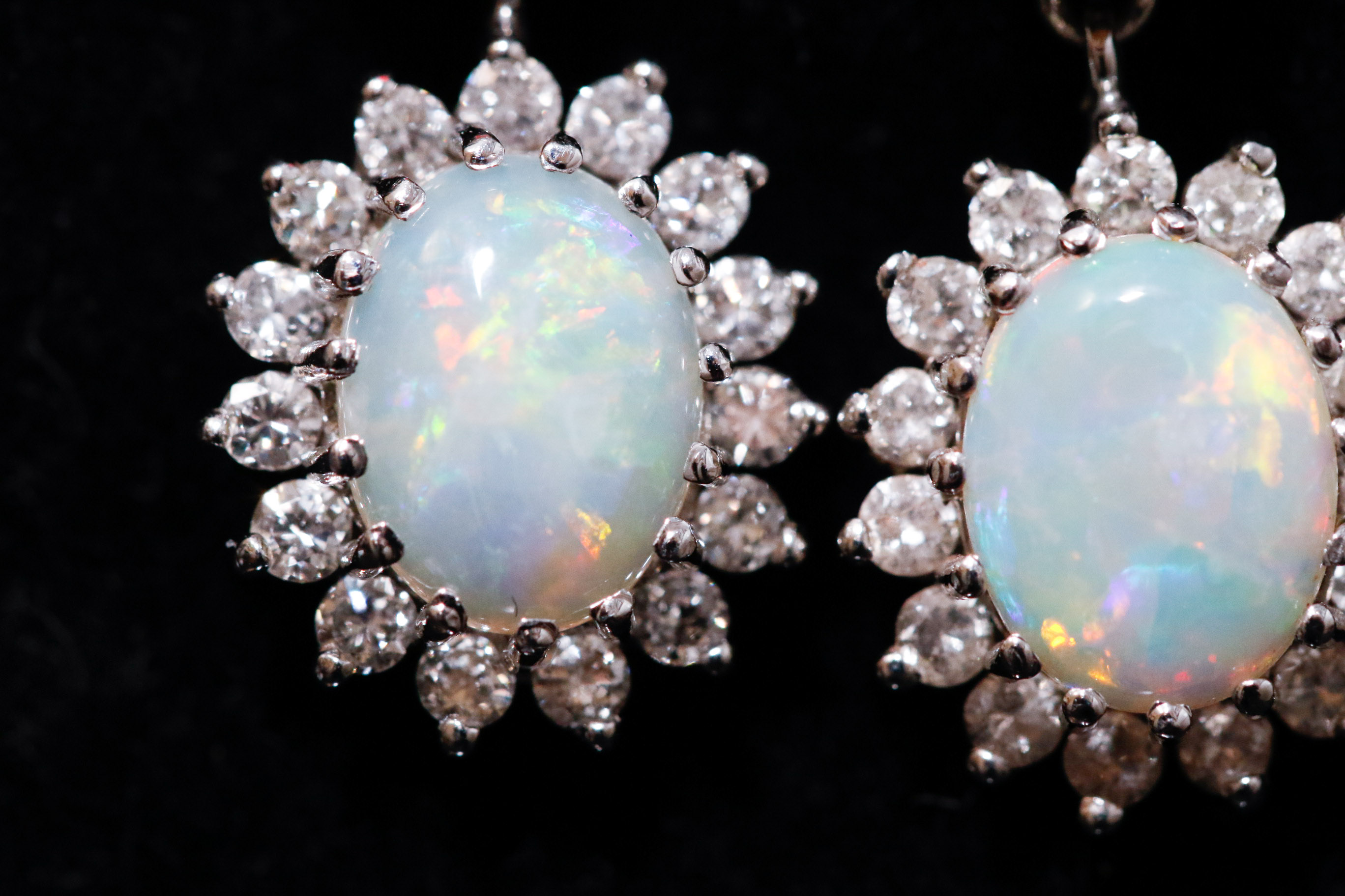 14K White Gold Opal and Diamond Dangle Earrings