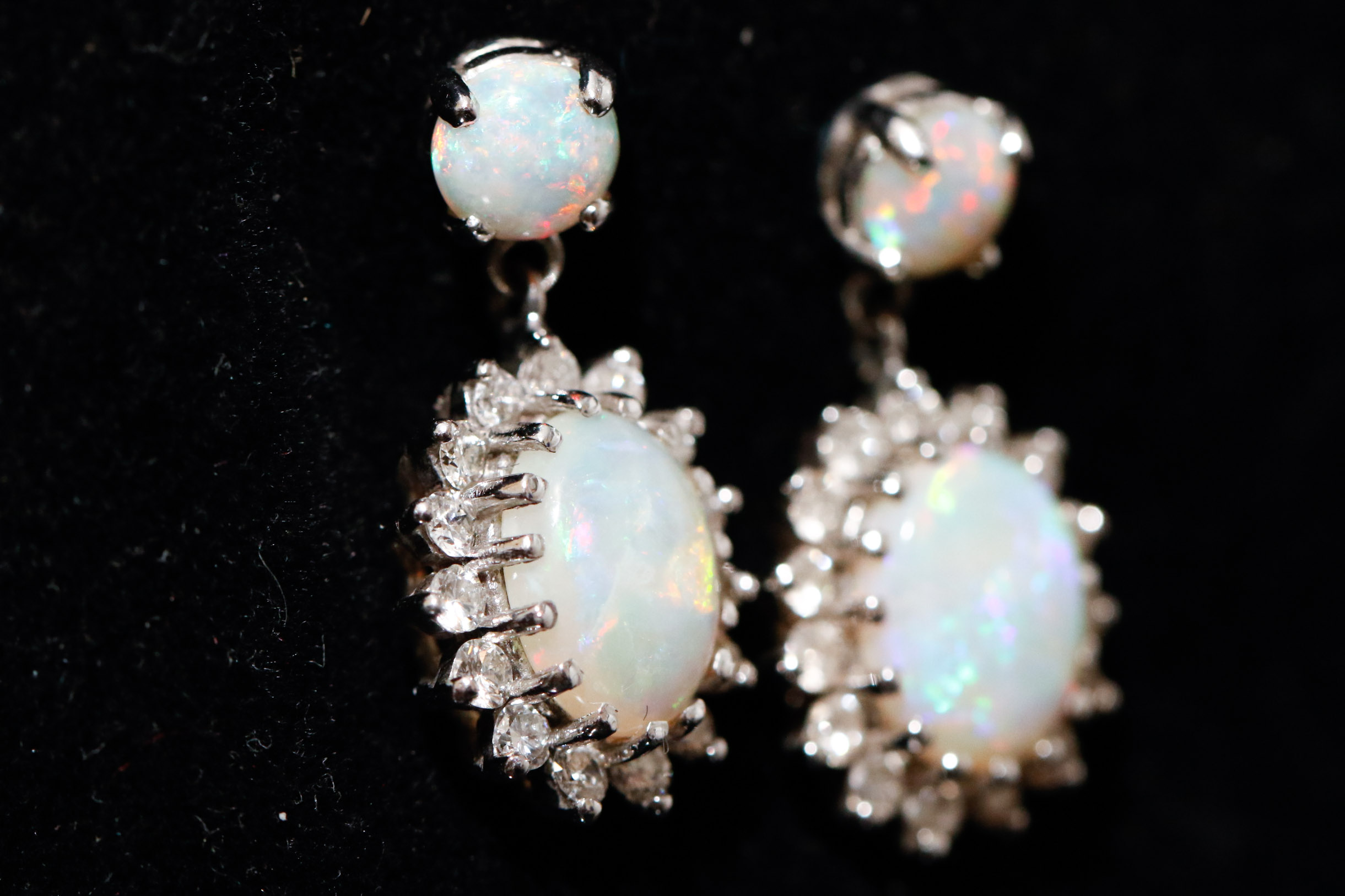 14K White Gold Opal and Diamond Dangle Earrings