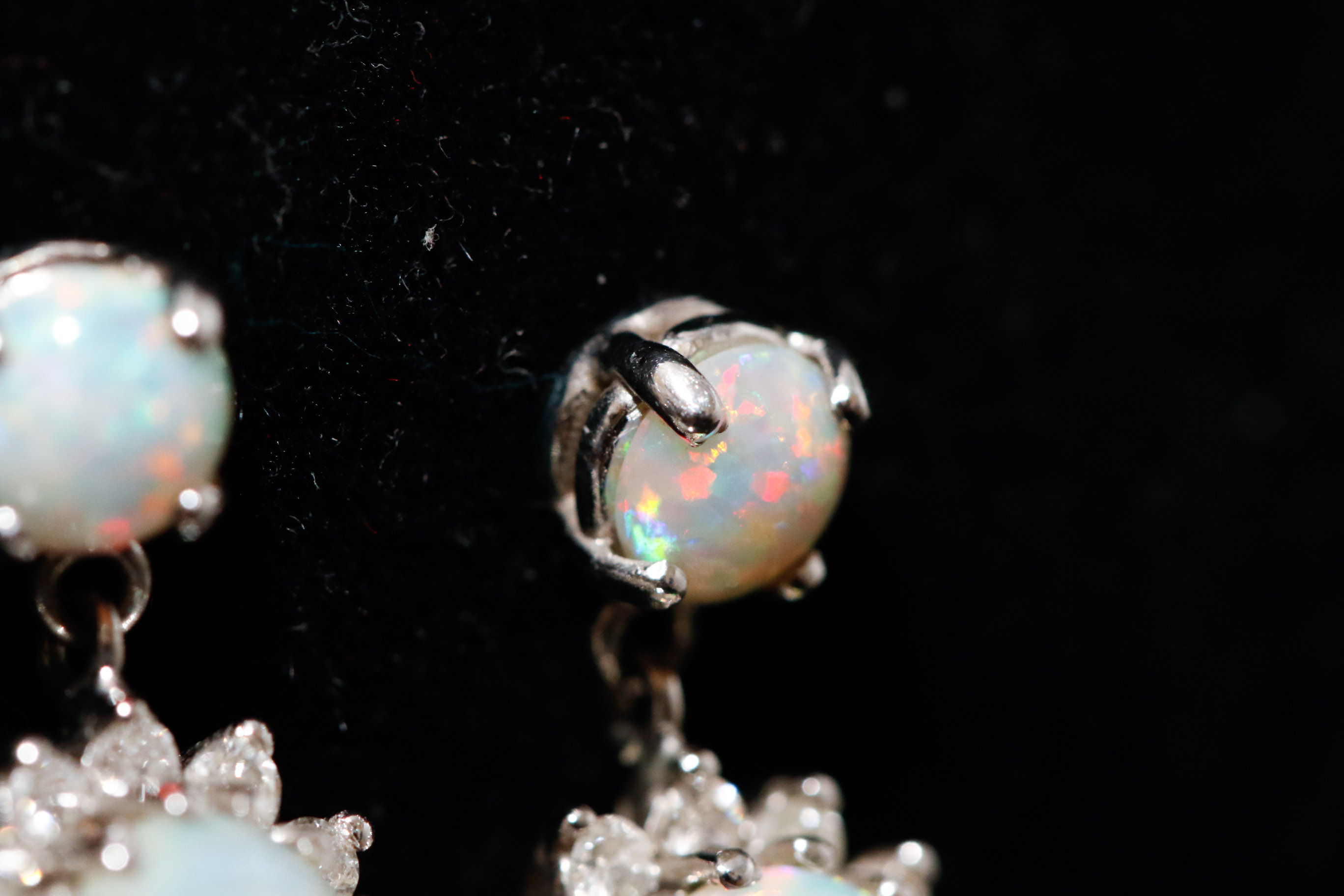14K White Gold Opal and Diamond Dangle Earrings